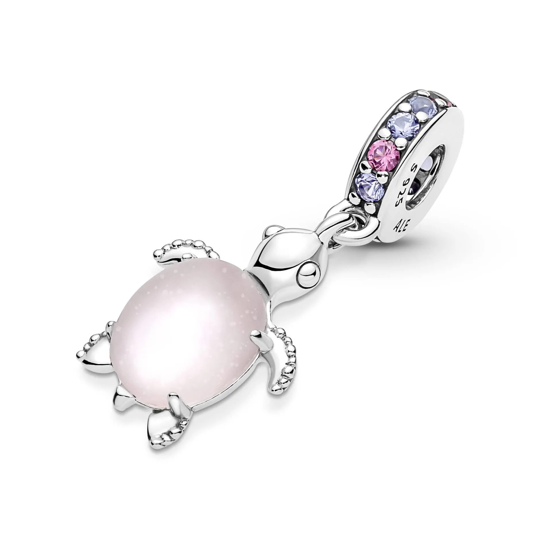 PANDORA Pendente a forma di tartaruga marina Moments in argento Sterling con vetro di Murano rosa dicroico satinato, cristallo viola regale e cristallo rosa phlox - immagine 4
