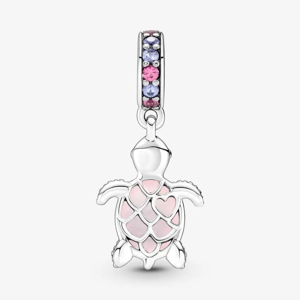 PANDORA Pendente a forma di tartaruga marina Moments in argento Sterling con vetro di Murano rosa dicroico satinato, cristallo viola regale e cristallo rosa phlox - immagine 6