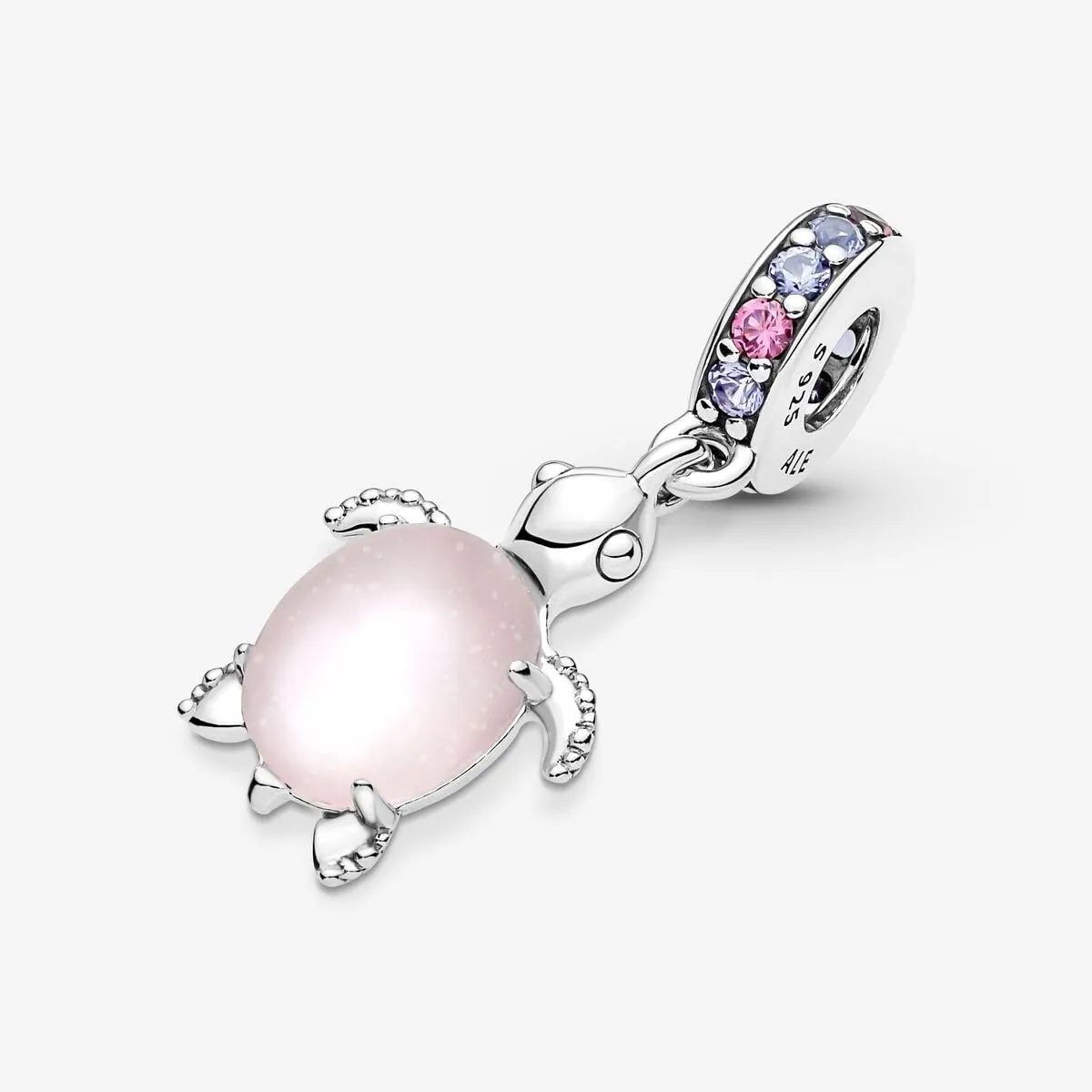 PANDORA Pendente a forma di tartaruga marina Moments in argento Sterling con vetro di Murano rosa dicroico satinato, cristallo viola regale e cristallo rosa phlox - immagine 8