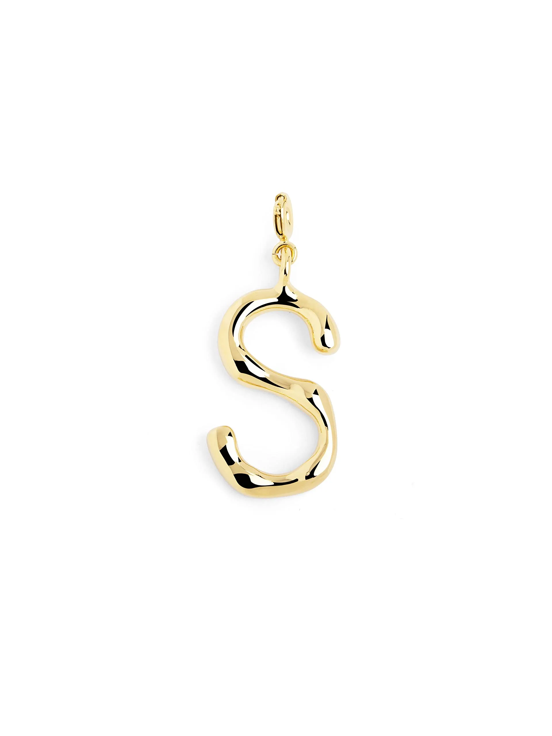 SINGULARU - Charm Letter XL. Pendente Iniziale in Ottone con Finitura Placcata Oro 18Kt. Combinabile con Collana. Gioielli da Donna. Lettera S - immagine 1