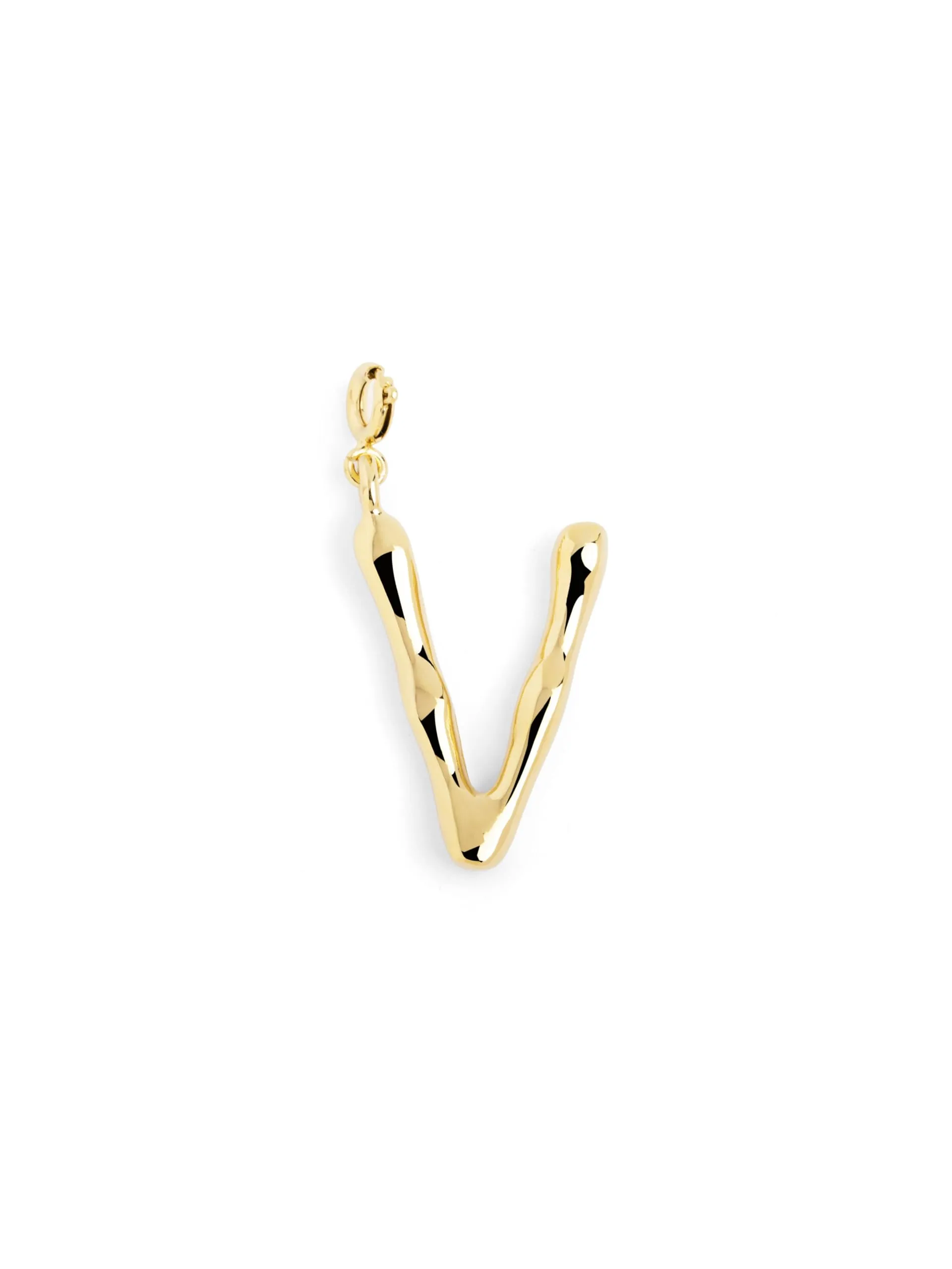 SINGULARU - Charm Letter XL. Pendente Iniziale in Ottone con Finitura Placcata Oro 18Kt. Combinabile con Collana. Gioielli da Donna. Lettera V - immagine 1