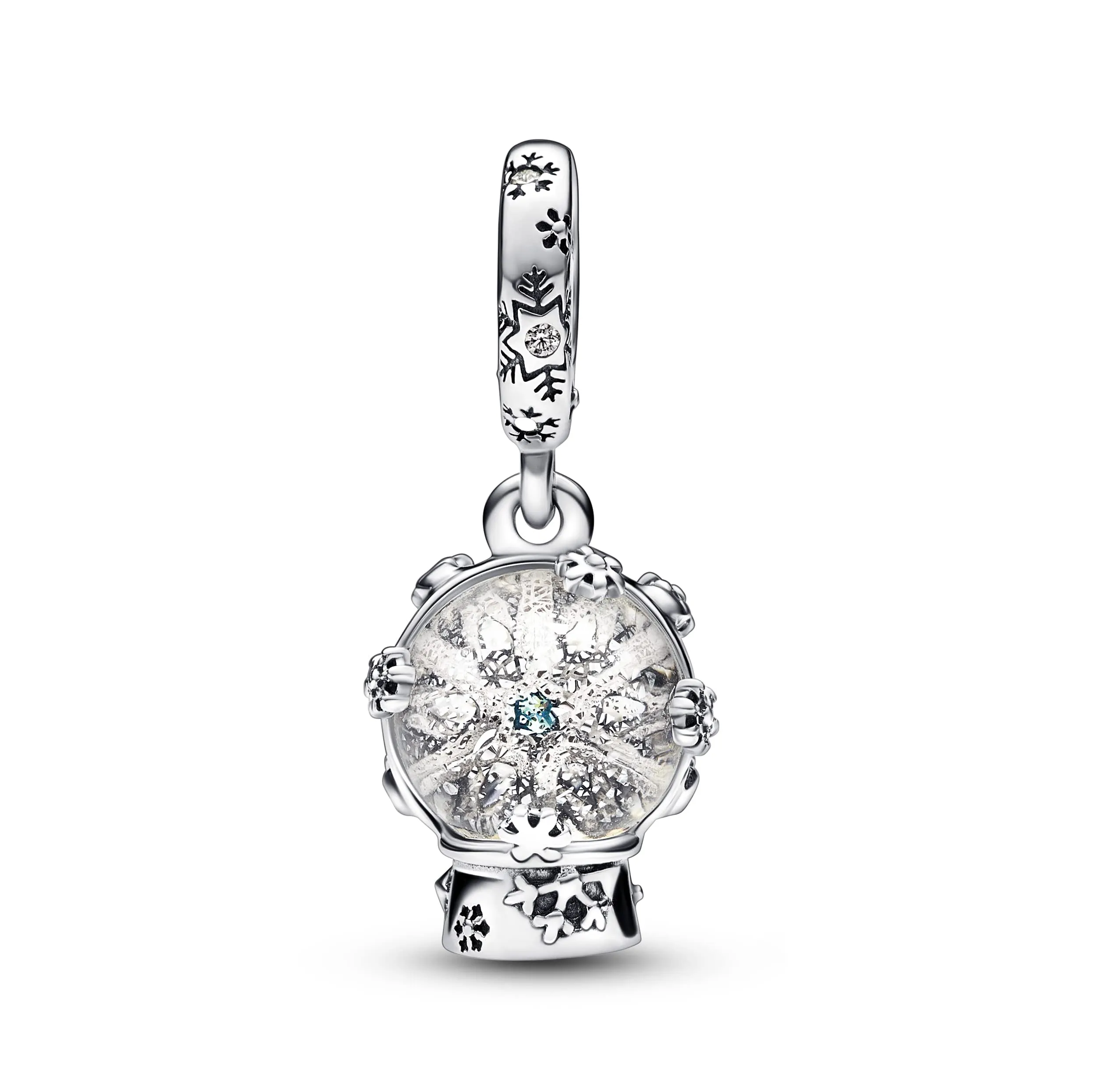 PANDORA Pendente Moments con palla di neve in argento Sterling con zirconi cubici trasparenti e verde acqua e vetro di Murano con glitter trasparenti - immagine 4