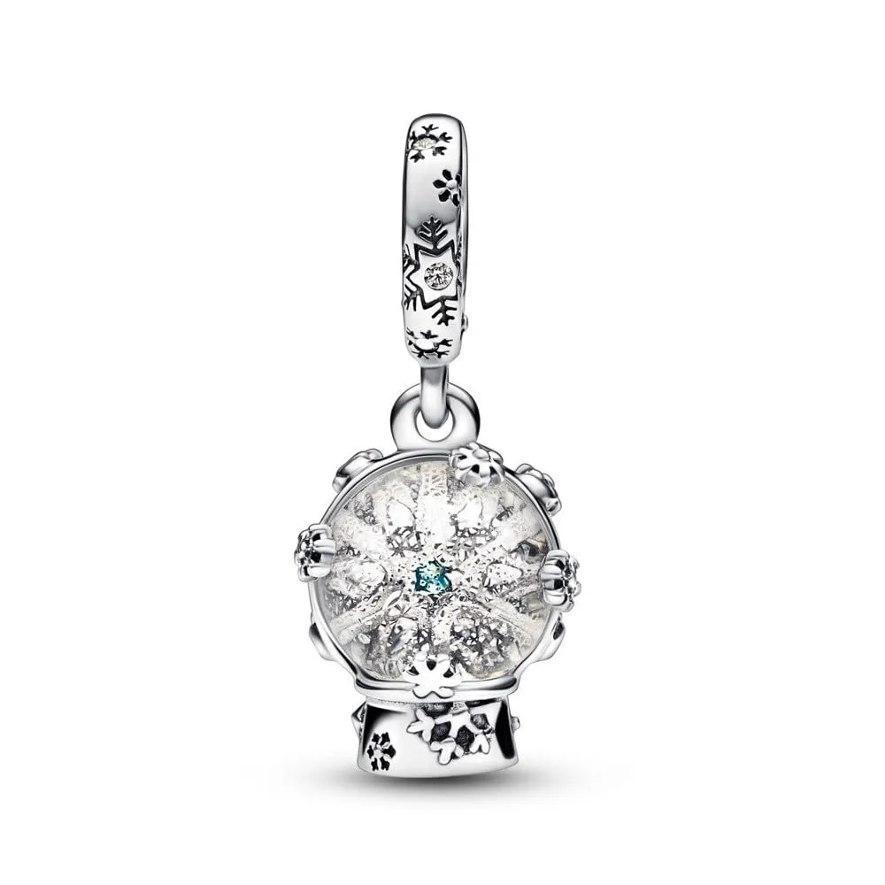 PANDORA Pendente Moments con palla di neve in argento Sterling con zirconi cubici trasparenti e verde acqua e vetro di Murano con glitter trasparenti - immagine 6