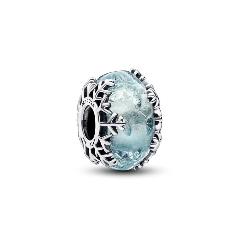 PANDORA Ciondolo Moments in argento Sterling con fiocco di neve e vetro di Murano blu ghiacciato - immagine 2