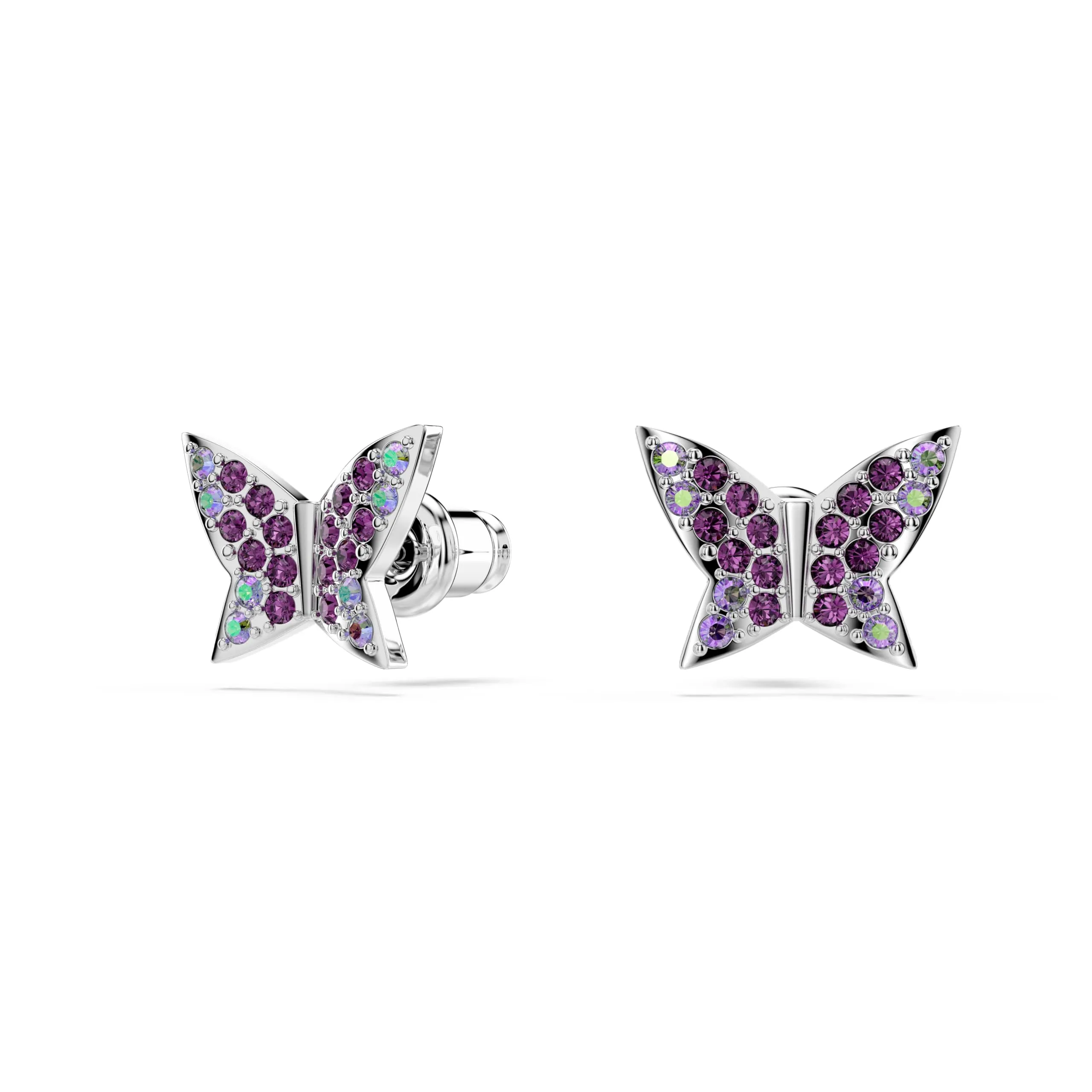 Swarovski Idyllia Orecchini A Bottone, Taglio Rotondo, Farfalla, Viola, Placcato Rodio - immagine 2