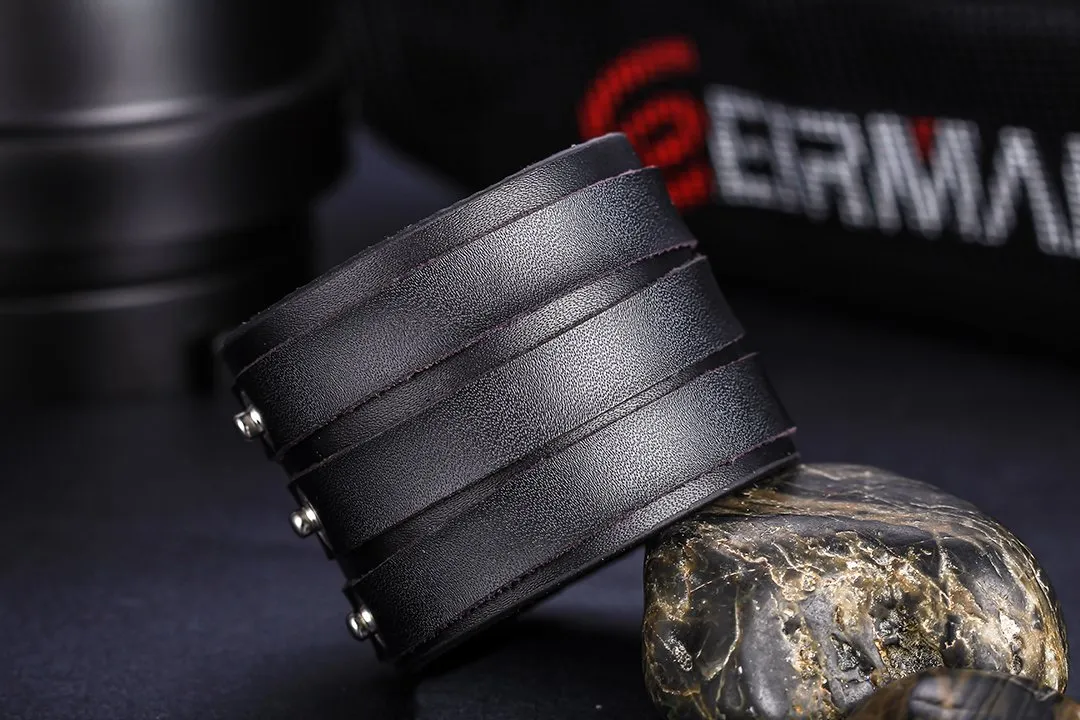Bracciale in Pelle Cuoio da Uomo: Stile Elegante e Versatile per il Tuo Look Colore Nero - immagine 2