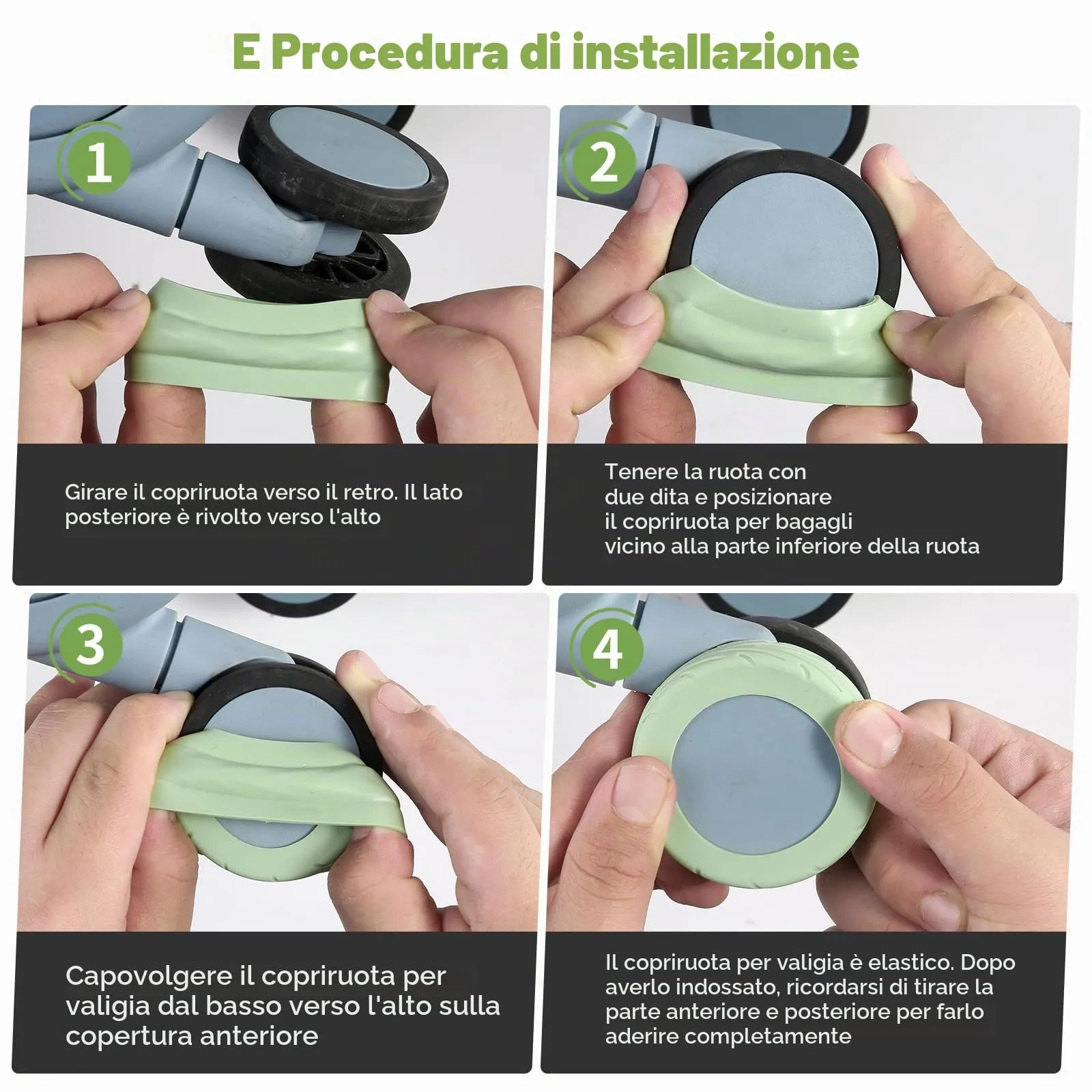 Wanzhuango 8 copriruote per bagagli, accessori essenziali da viaggio, Verde, Morbido, Silenzioso. Proteggono le ruote dei bagagli - immagine 4