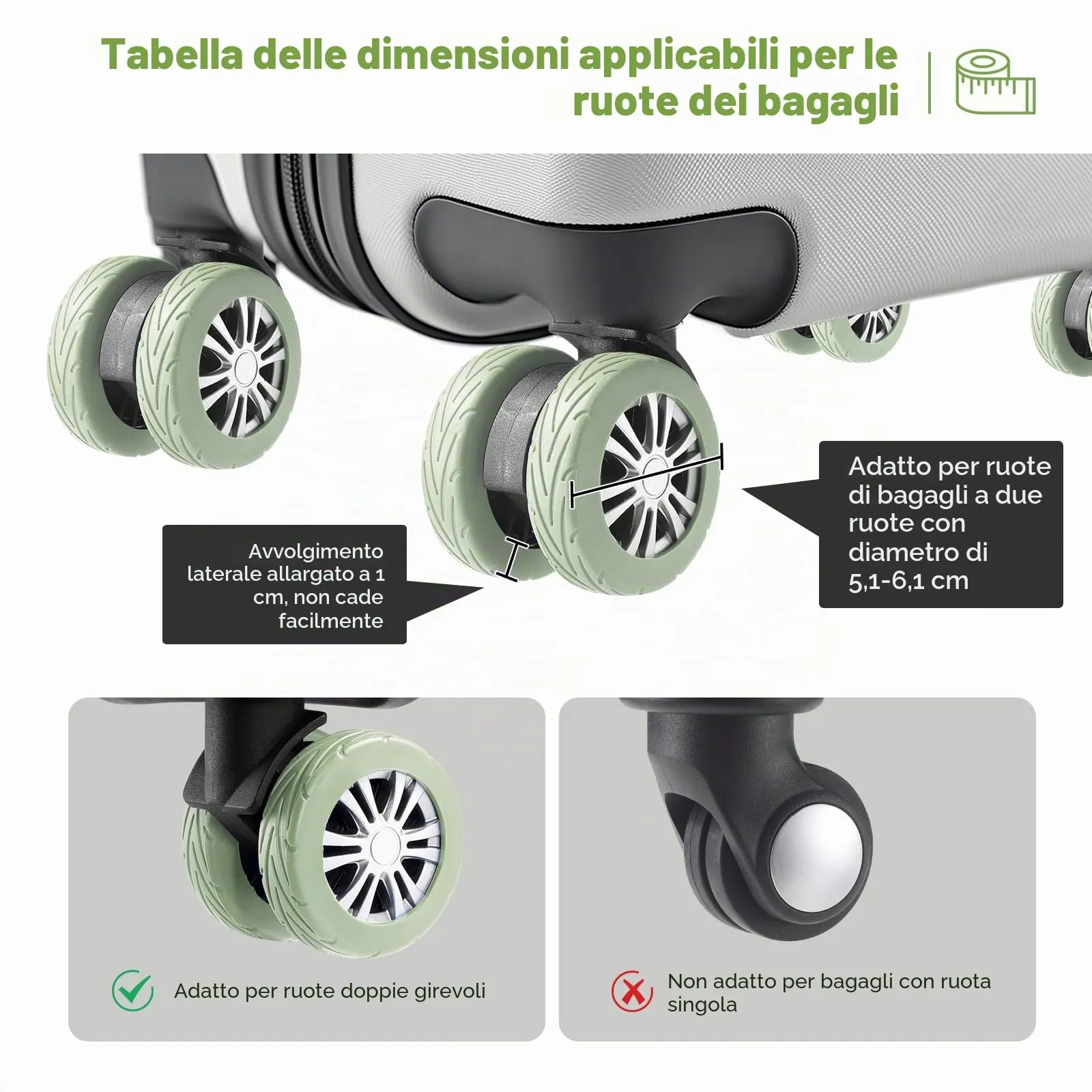 Wanzhuango 8 copriruote per bagagli, accessori essenziali da viaggio, Verde, Morbido, Silenzioso. Proteggono le ruote dei bagagli - immagine 5