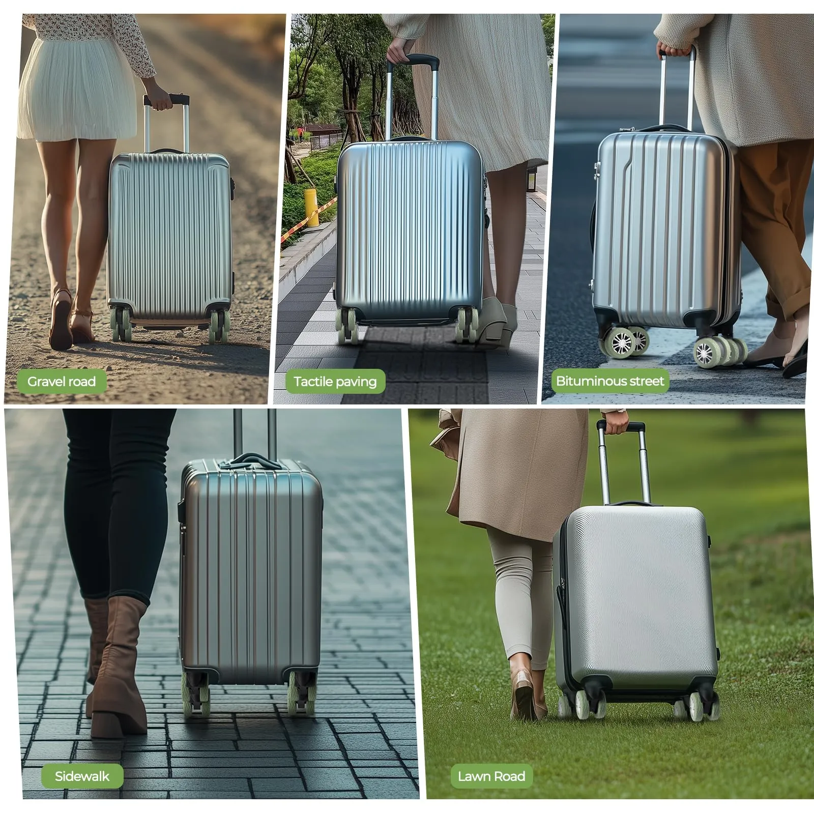 Wanzhuango 8 copriruote per bagagli, accessori essenziali da viaggio, Verde, Morbido, Silenzioso. Proteggono le ruote dei bagagli - immagine 6