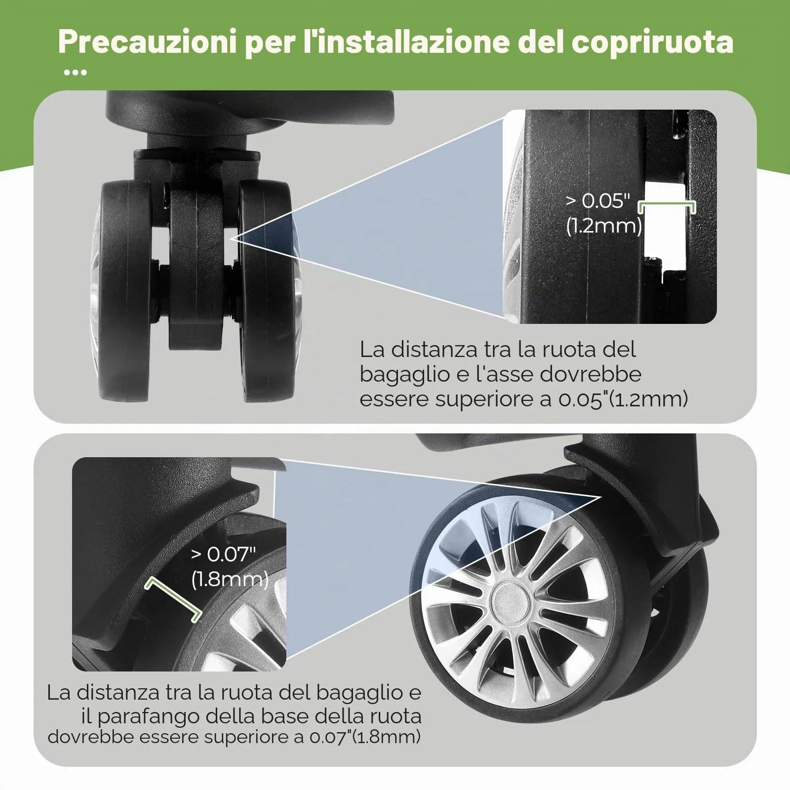 Wanzhuango 8 copriruote per bagagli, accessori essenziali da viaggio, Verde, Morbido, Silenzioso. Proteggono le ruote dei bagagli - immagine 7