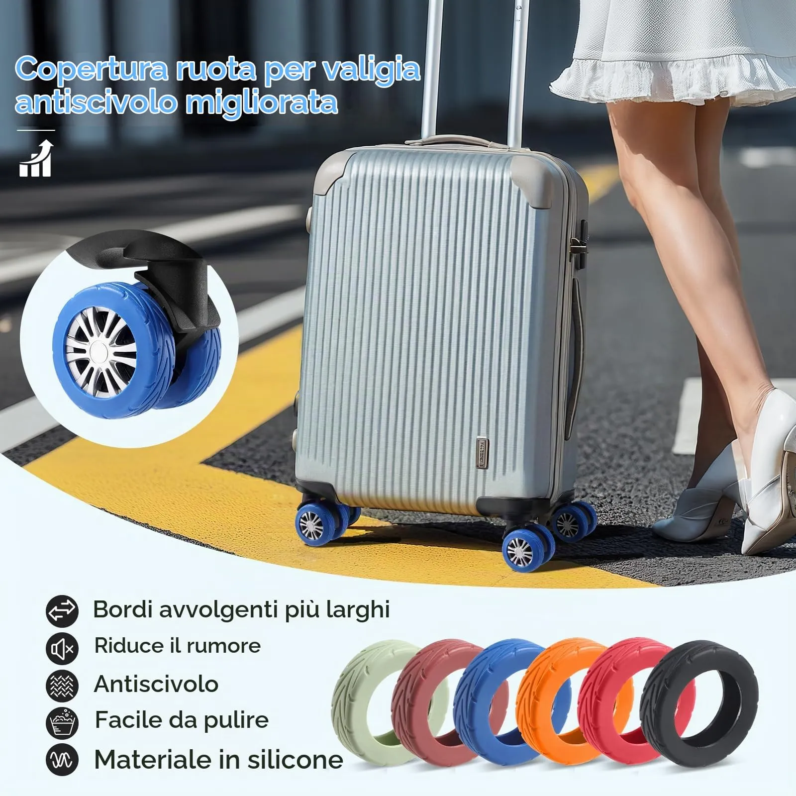 Wanzhuango Coperture di protezione della ruota del, Blu, Morbido, Silenzioso. Proteggi le ruote dei bagagli - immagine 2