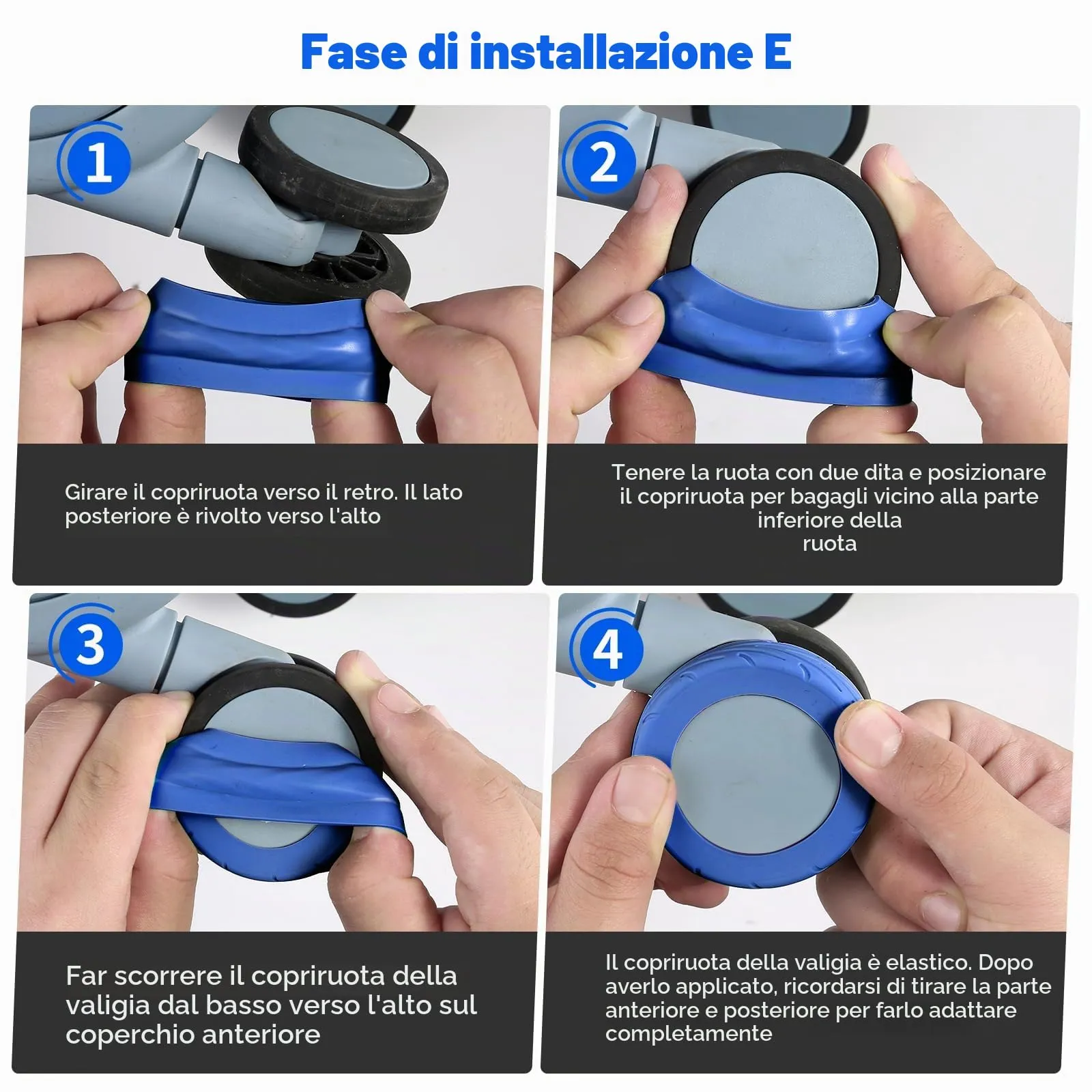 Wanzhuango Coperture di protezione della ruota del, Blu, Morbido, Silenzioso. Proteggi le ruote dei bagagli - immagine 4