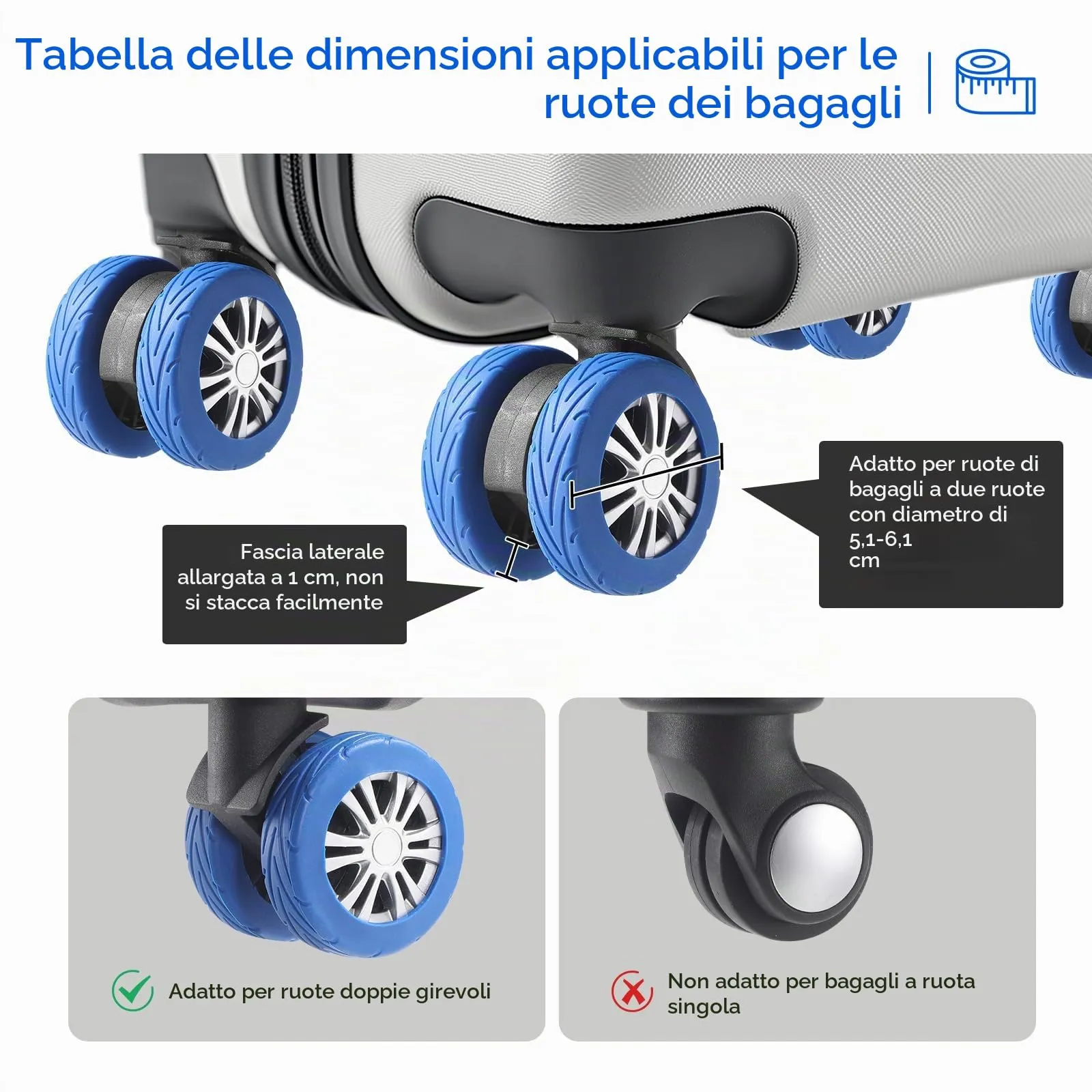 Wanzhuango Coperture di protezione della ruota del, Blu, Morbido, Silenzioso. Proteggi le ruote dei bagagli - immagine 5