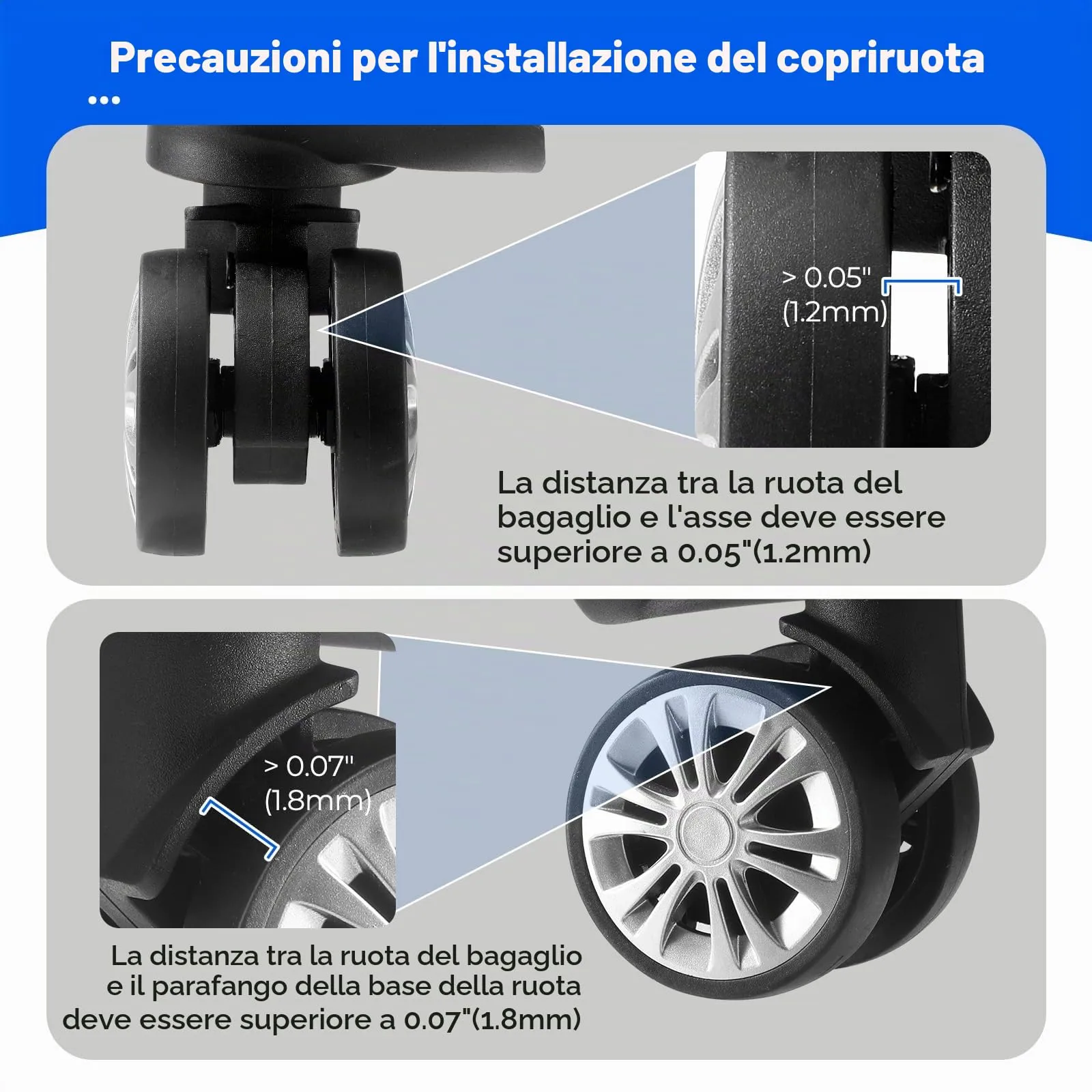 Wanzhuango Coperture di protezione della ruota del, Blu, Morbido, Silenzioso. Proteggi le ruote dei bagagli - immagine 7