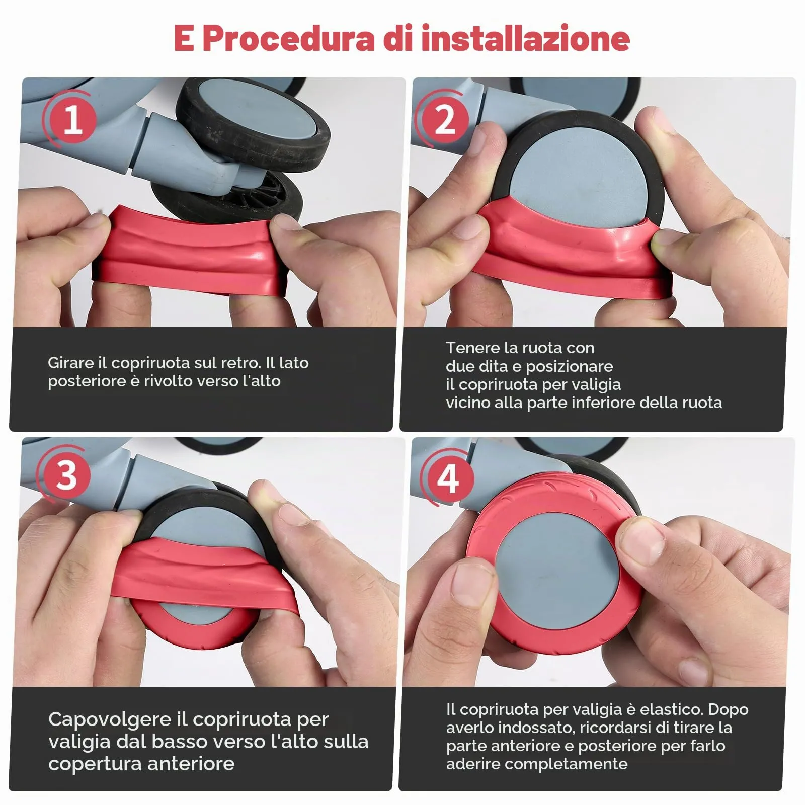 Wanzhuango 8 copricerchi per bagagli, resistenti all'usura, antirumore, in silicone, per ruote girevoli da 2 a 6,1 cm, Rosso, Soft, Silenzioso. Proteggi le ruote dei bagagli - immagine 4