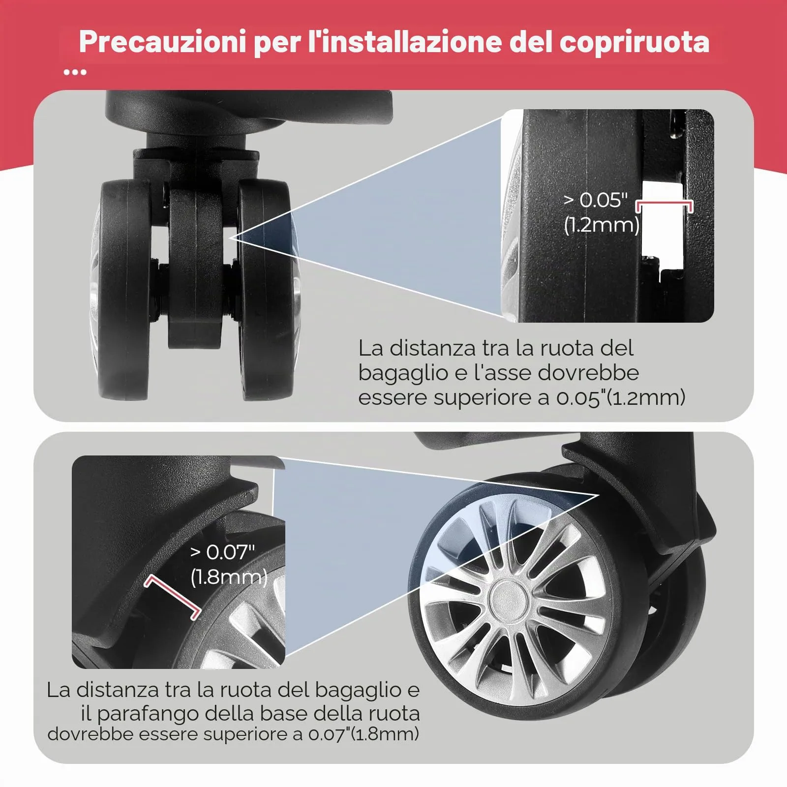 Wanzhuango 8 copricerchi per bagagli, resistenti all'usura, antirumore, in silicone, per ruote girevoli da 2 a 6,1 cm, Rosso, Soft, Silenzioso. Proteggi le ruote dei bagagli - immagine 7