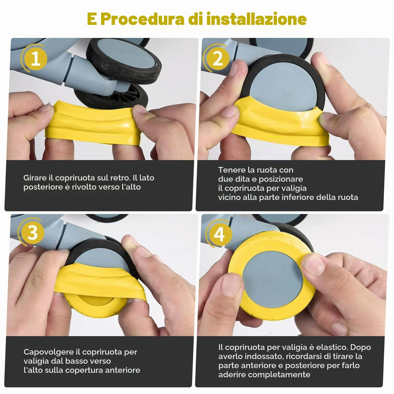 Wanzhuango Coperture di protezione della ruota del, Giallo, Soft, Silenzioso. Proteggi le ruote dei bagagli - immagine 4