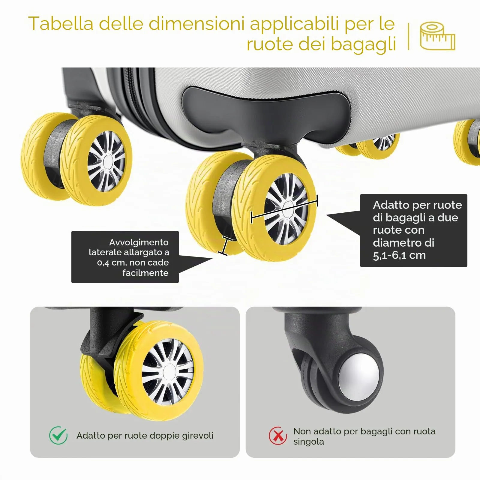Wanzhuango Coperture di protezione della ruota del, Giallo, Soft, Silenzioso. Proteggi le ruote dei bagagli - immagine 5