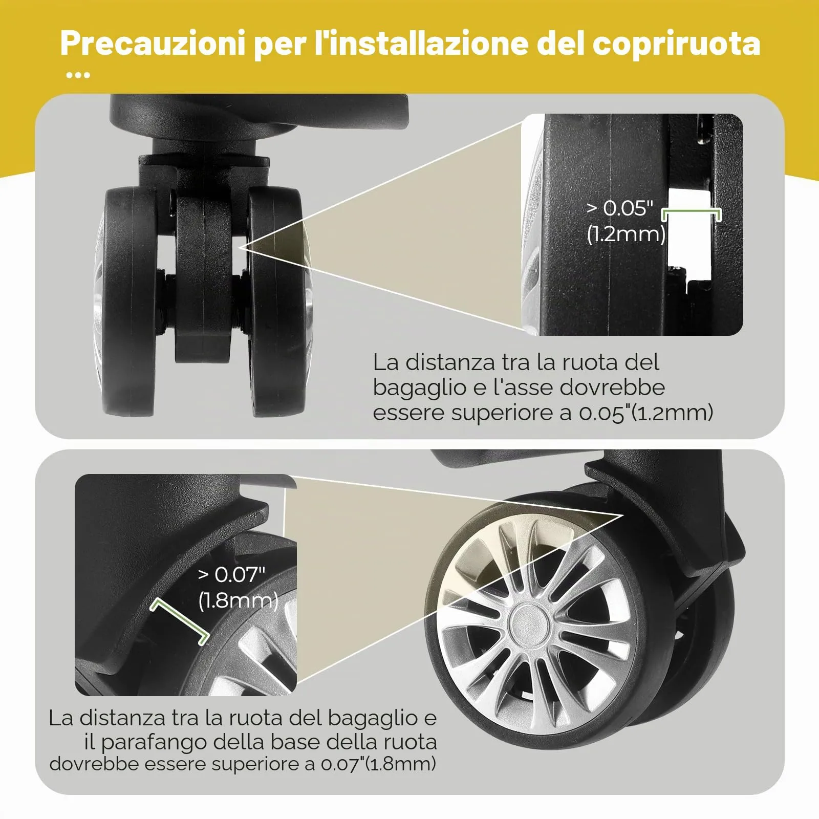 Wanzhuango Coperture di protezione della ruota del, Giallo, Soft, Silenzioso. Proteggi le ruote dei bagagli - immagine 7