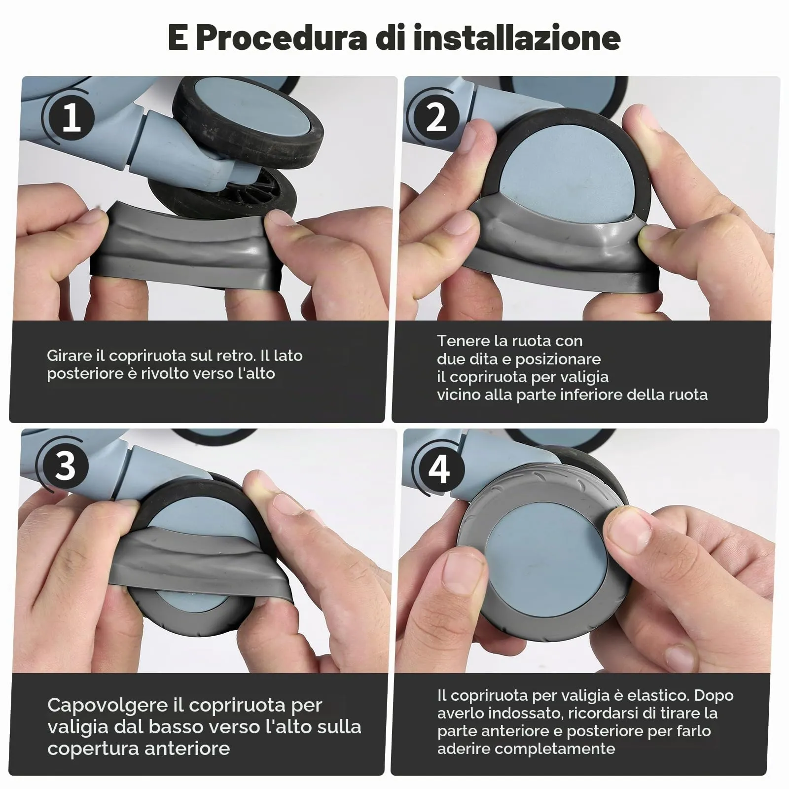 Wanzhuango Coperture di protezione della ruota del, Grigio, Soft, Silenzioso. Proteggi le ruote dei bagagli - immagine 4