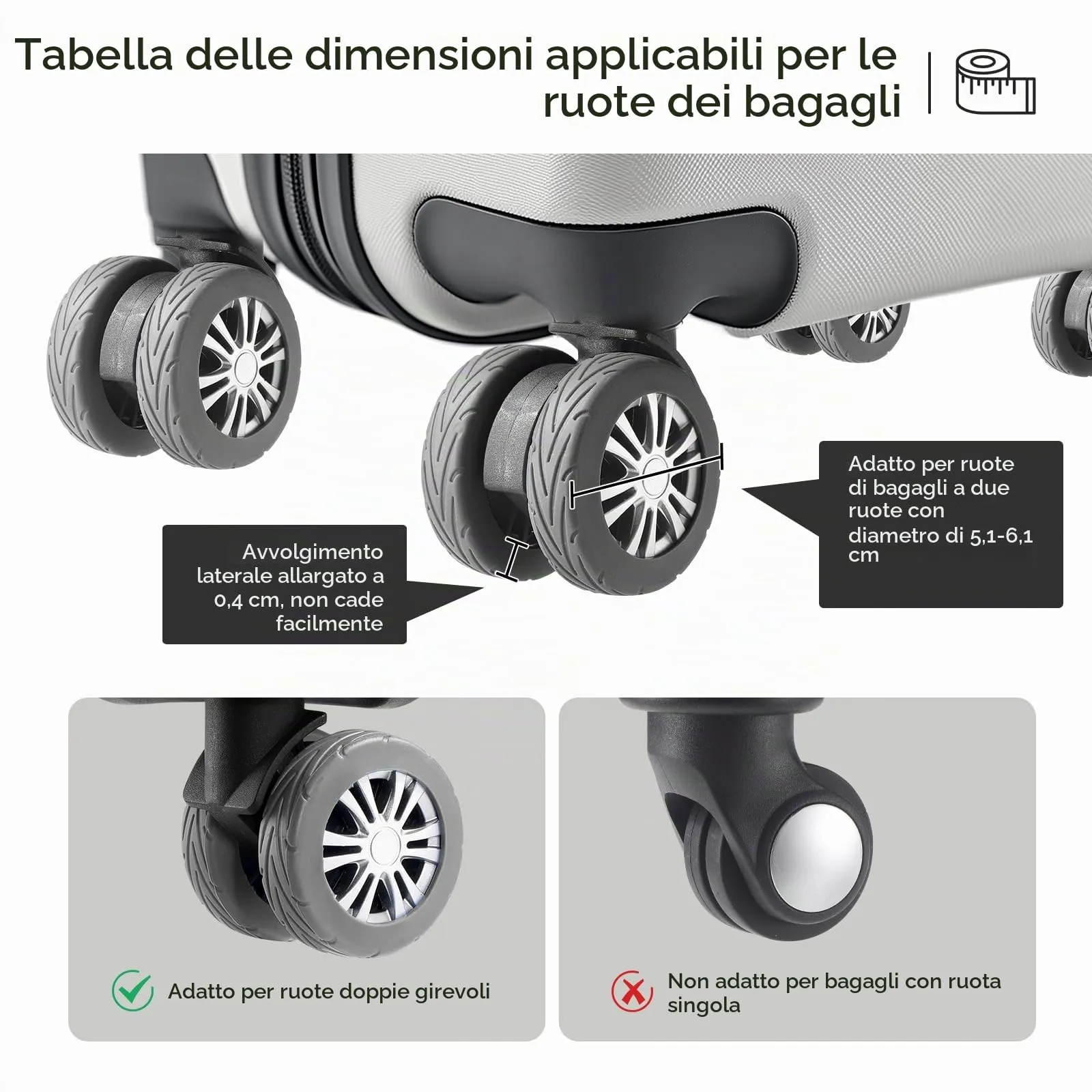 Wanzhuango Coperture di protezione della ruota del, Grigio, Soft, Silenzioso. Proteggi le ruote dei bagagli - immagine 5