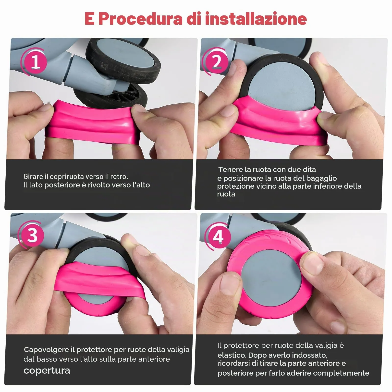 Wanzhuango Coperture di protezione della ruota del, Rosa caldo, Soft, Silenzioso. Proteggi le ruote dei bagagli - immagine 4