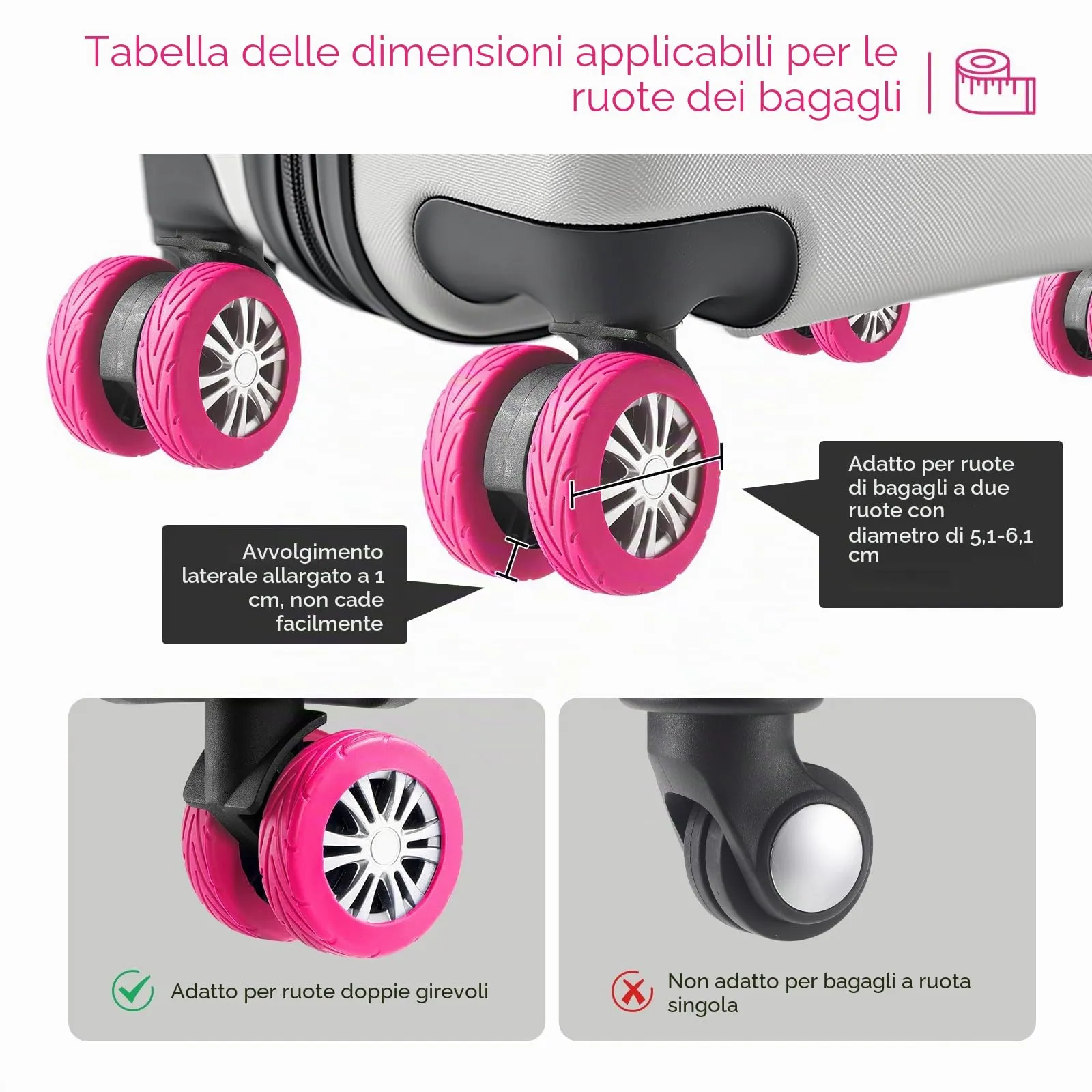 Wanzhuango Coperture di protezione della ruota del, Rosa caldo, Soft, Silenzioso. Proteggi le ruote dei bagagli - immagine 5