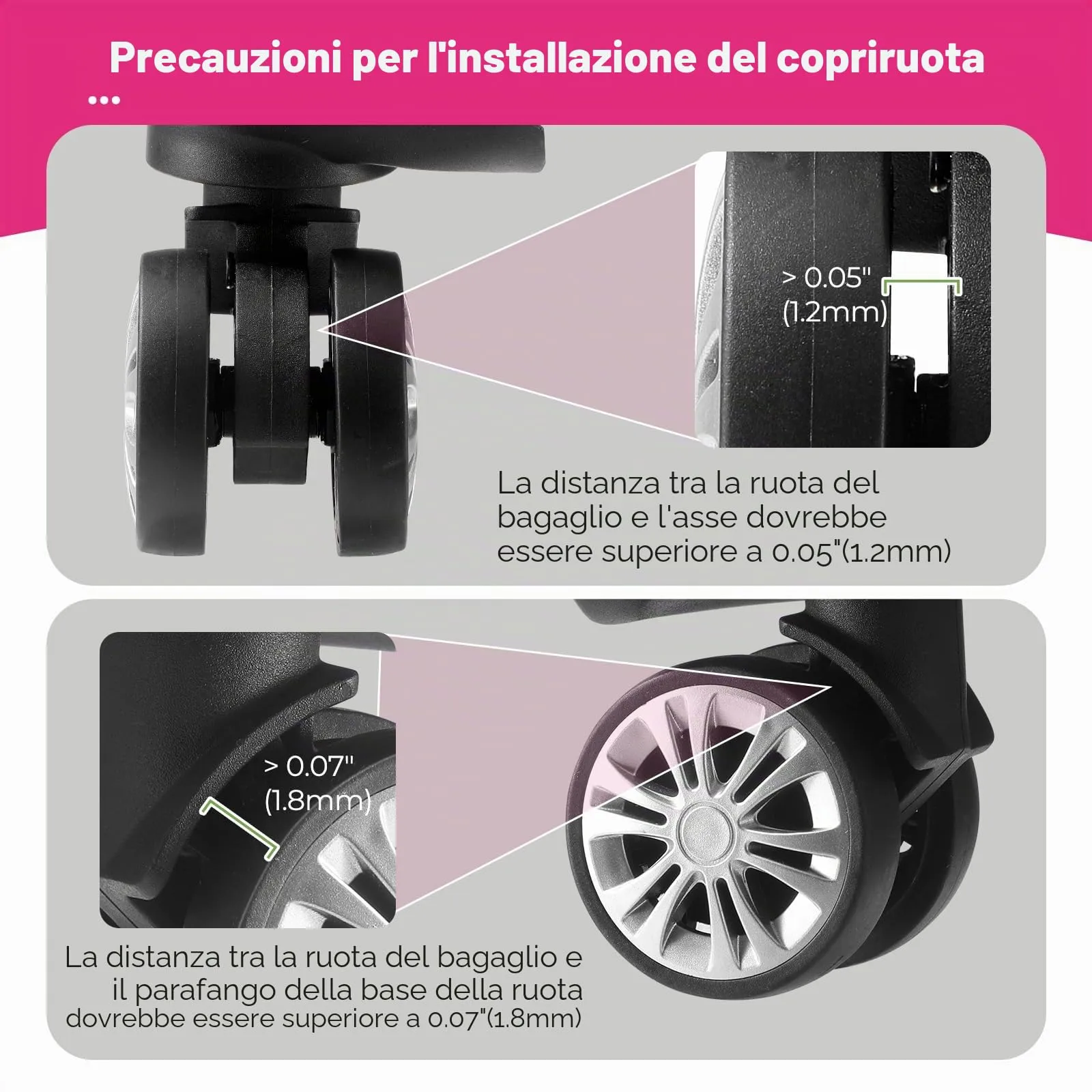 Wanzhuango Coperture di protezione della ruota del, Rosa caldo, Soft, Silenzioso. Proteggi le ruote dei bagagli - immagine 7