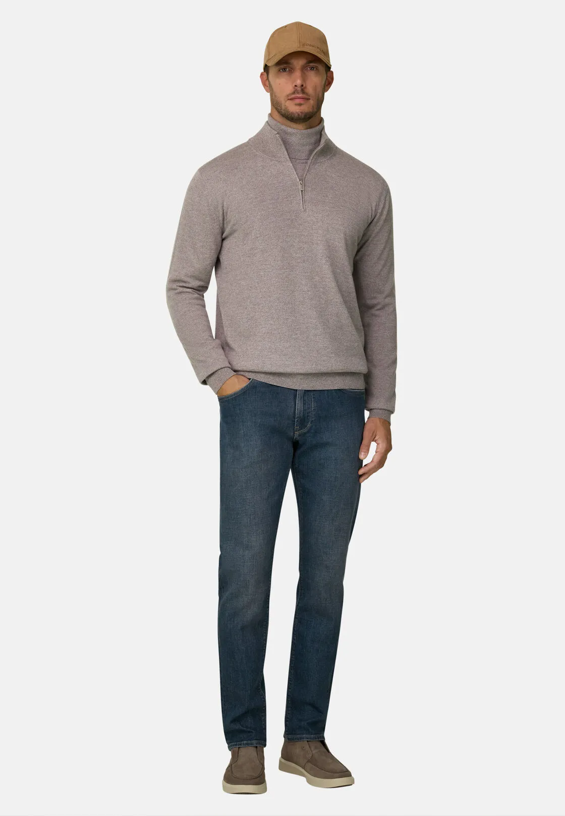 Boggi, Lupetto Mezza Zip In Lana Merino Cashwool® Mouliné, Uomo, Sabbia, Taglia: XXXL - immagine 2