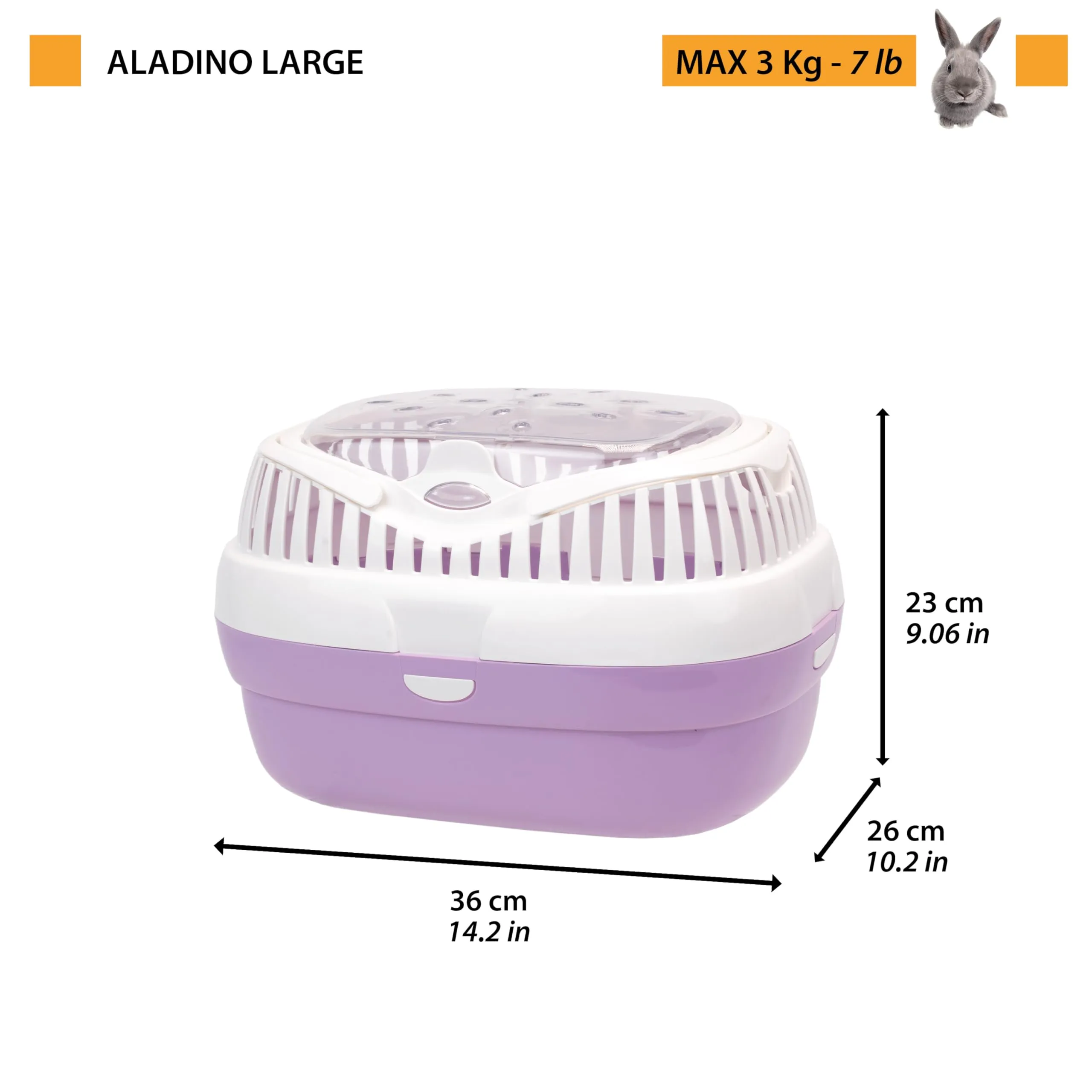 Ferplast Trasportino per Conigli, Porcellini d'india e ratti ALADINO LARGE, Plastica con Coperchio Trasparente, Fessure di ventilazione e Maniglia - immagine 3