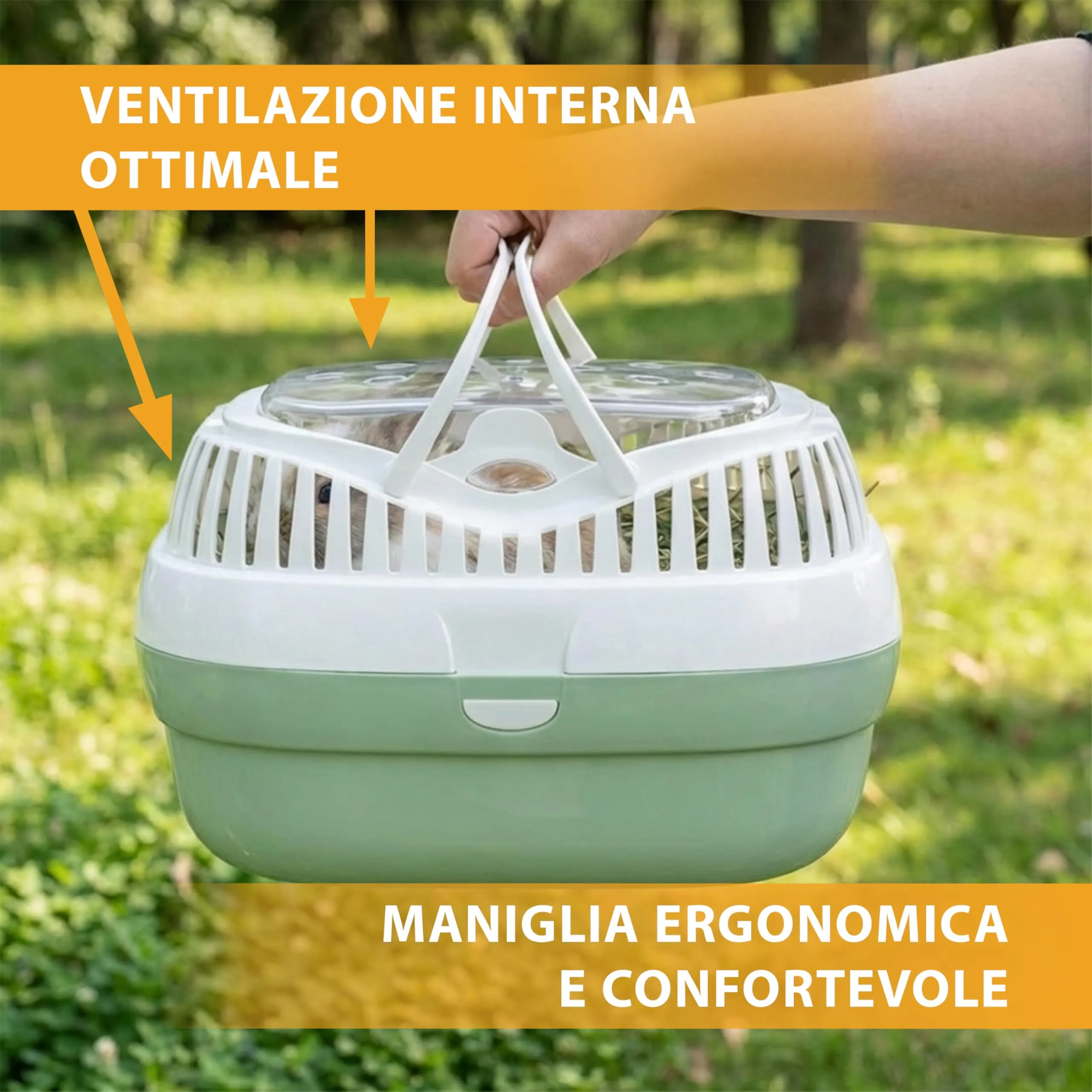 Ferplast Trasportino per Conigli, Porcellini d'india e ratti ALADINO LARGE, Plastica con Coperchio Trasparente, Fessure di ventilazione e Maniglia - immagine 5