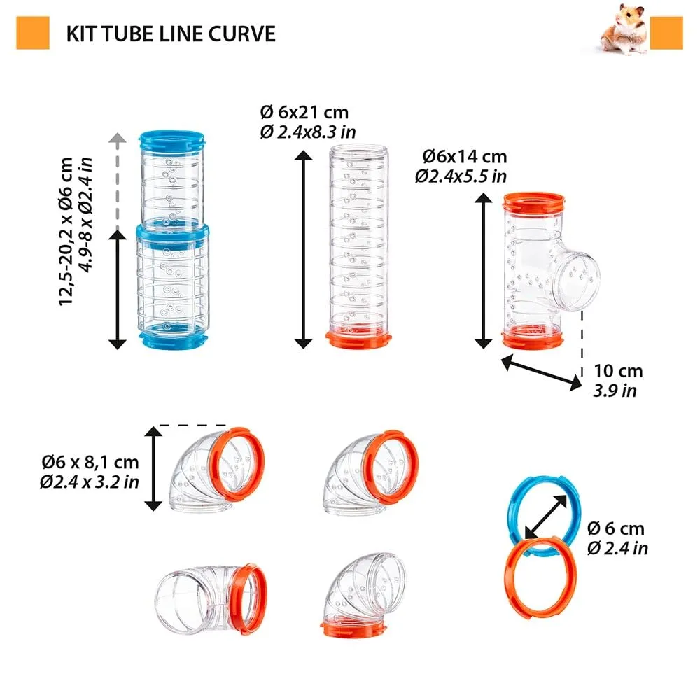 Ferplast Set Tubi Criceto, Tunnel Criceto Curve e Raccordi Inclusi, Giochi per Criceti, Totale 9 pezzi, - immagine 2