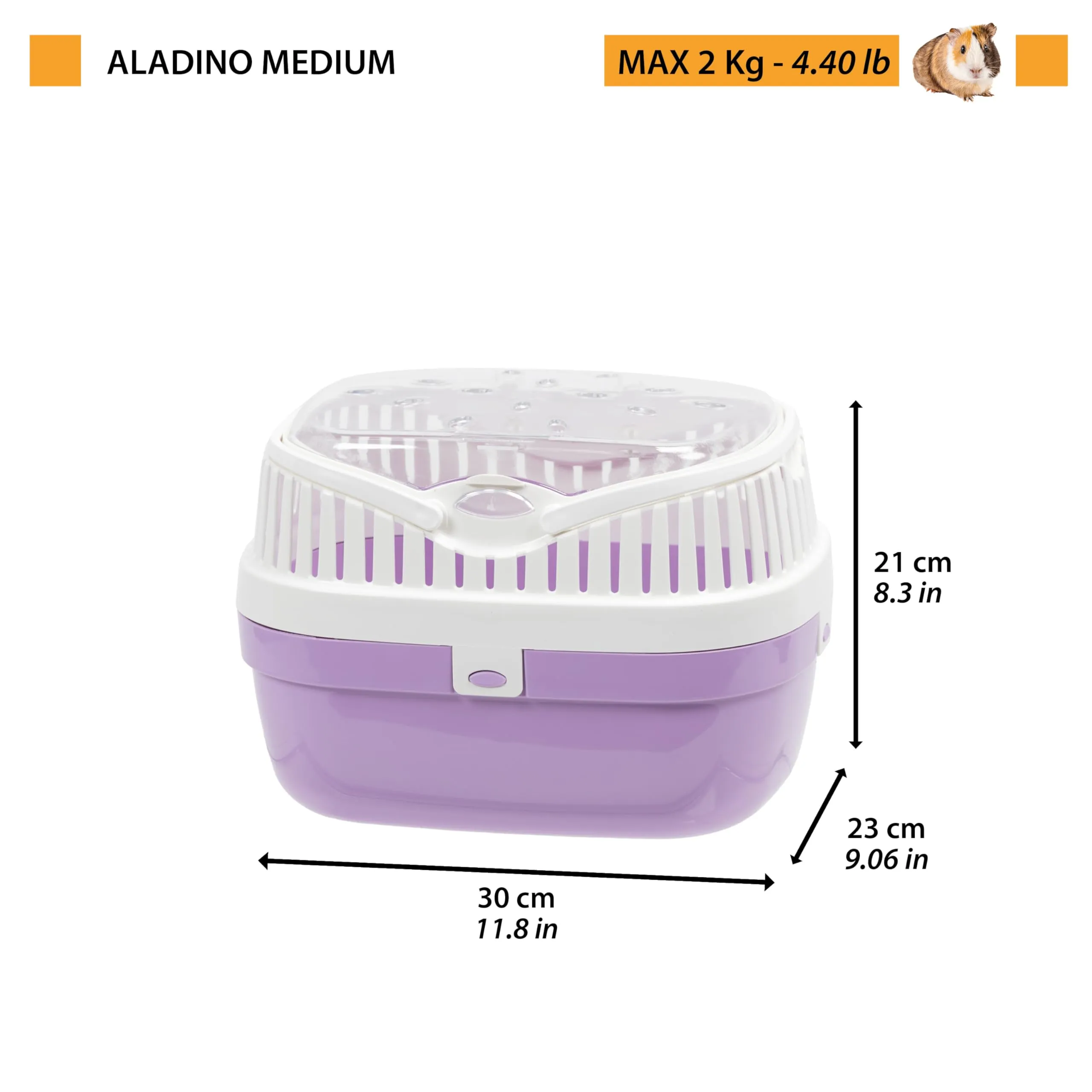 Ferplast Trasportino per porcellini d'india e altri roditori ALADINO MEDIUM Fessure di ventilazione, Comoda maniglia, Chiusura sicura, 30 x 23 x h 21 cm Blu - immagine 3