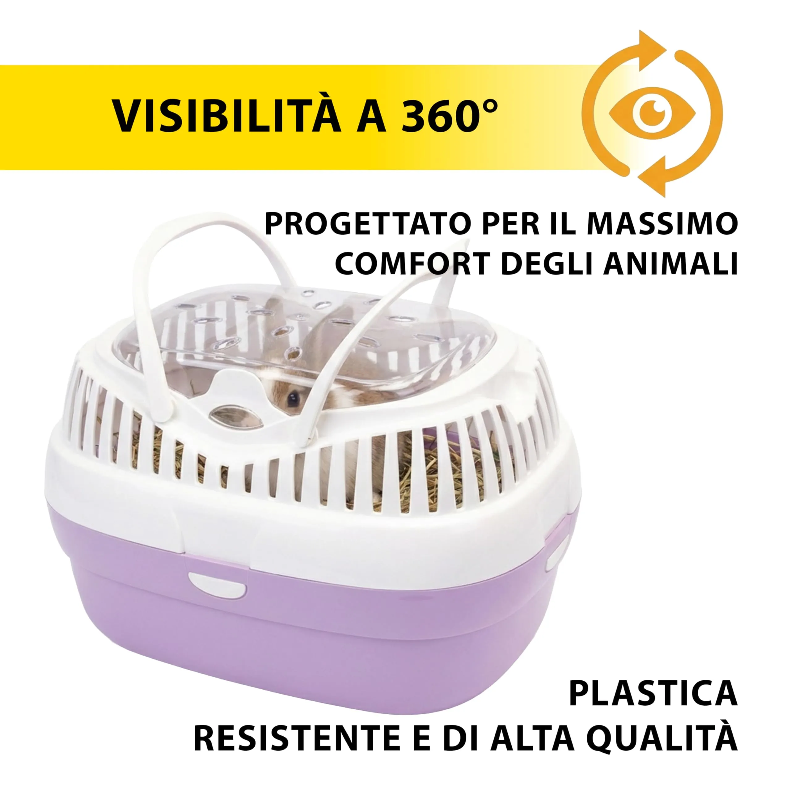Ferplast Trasportino per conigli, porcellini d'india e ratti ALADINO LARGE Fessure di ventilazione, Comoda maniglia, Chiusura sicura, 36 x 26 x h 23 cm, Fucsia - immagine 6