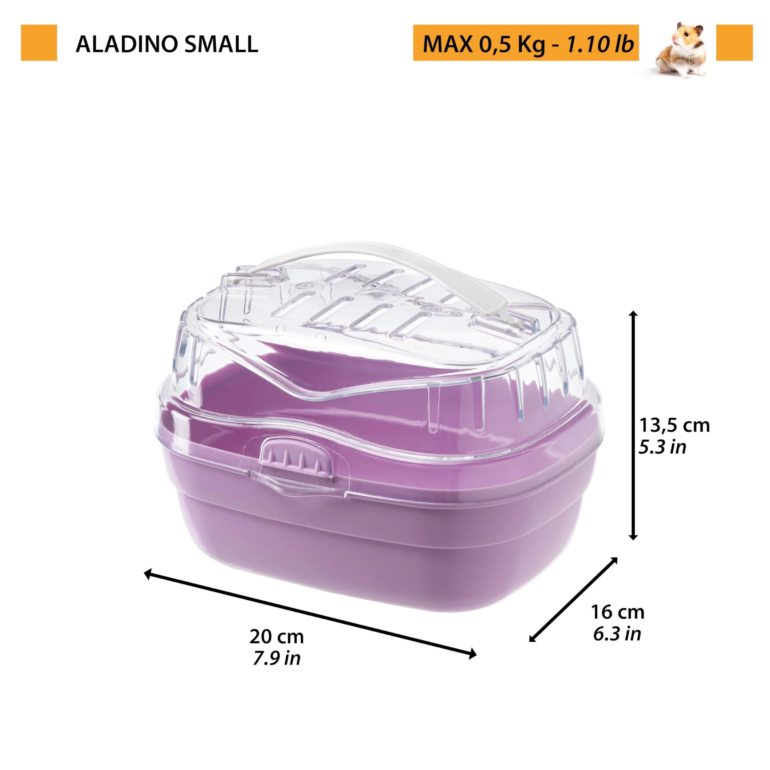 Ferplast Trasportino per criceti e altri piccoli roditori ALADINO SMALL Fessure di ventilazione, Comoda maniglia, Chiusura sicura, 20 x 16 x h 13,5 cm Verde - immagine 3