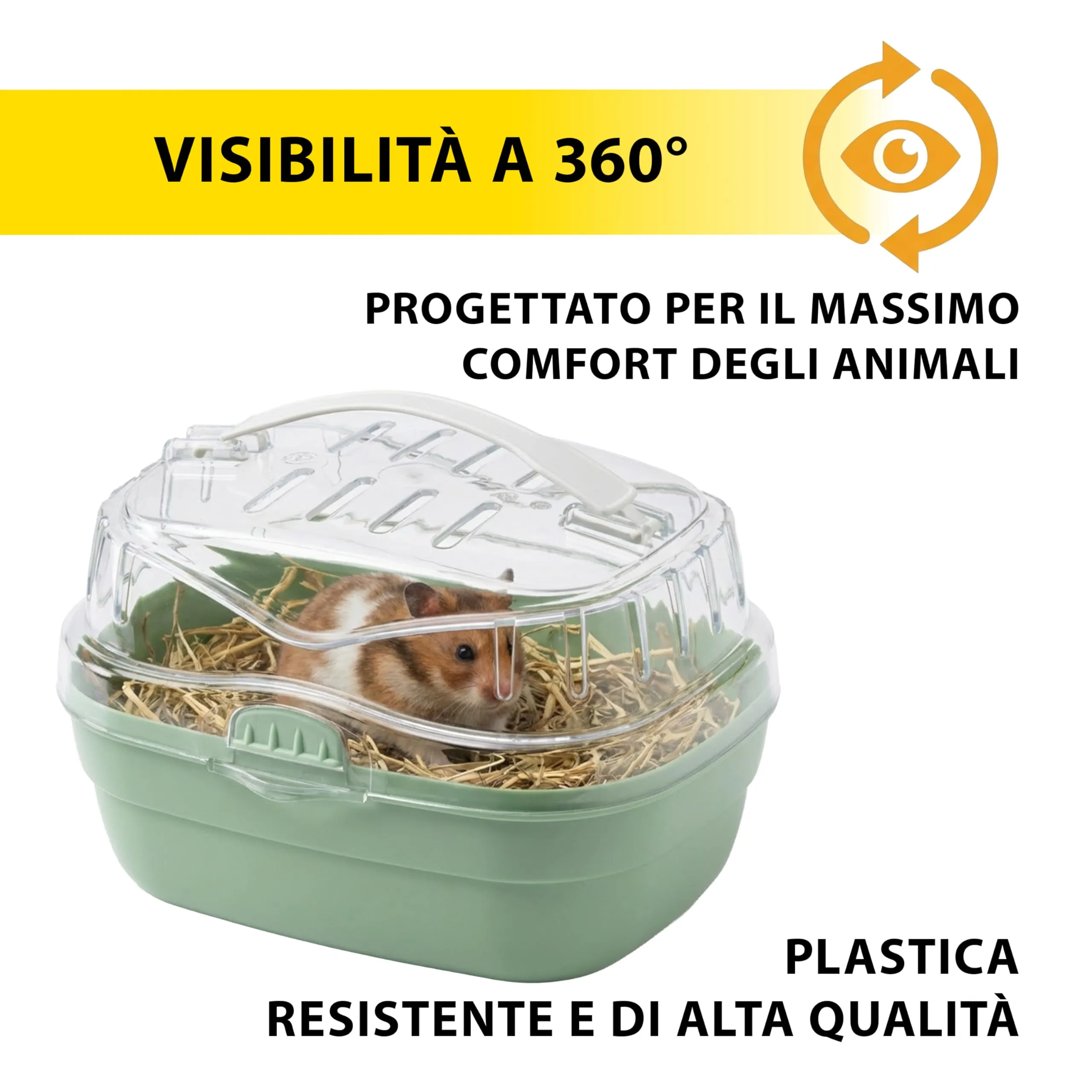 Ferplast Trasportino per criceti e altri piccoli roditori ALADINO SMALL Fessure di ventilazione, Comoda maniglia, Chiusura sicura, 20 x 16 x h 13,5 cm Verde - immagine 6