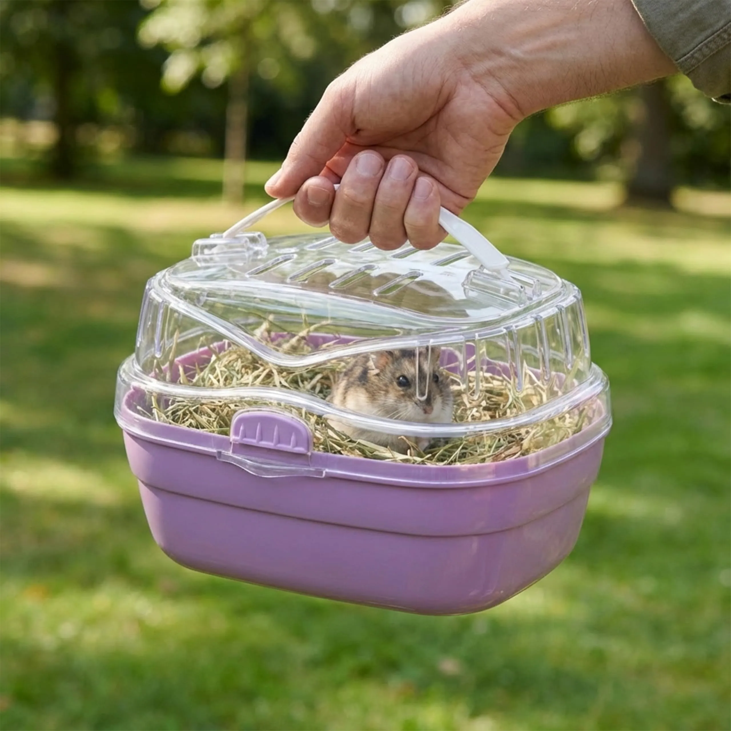 Ferplast Trasportino per criceti e altri piccoli roditori ALADINO SMALL Plastica resistente, Fessure di ventilazione, Maniglia, Chiusura sicura, 20 x 16 x h 13,5 cm Fucsia - immagine 2