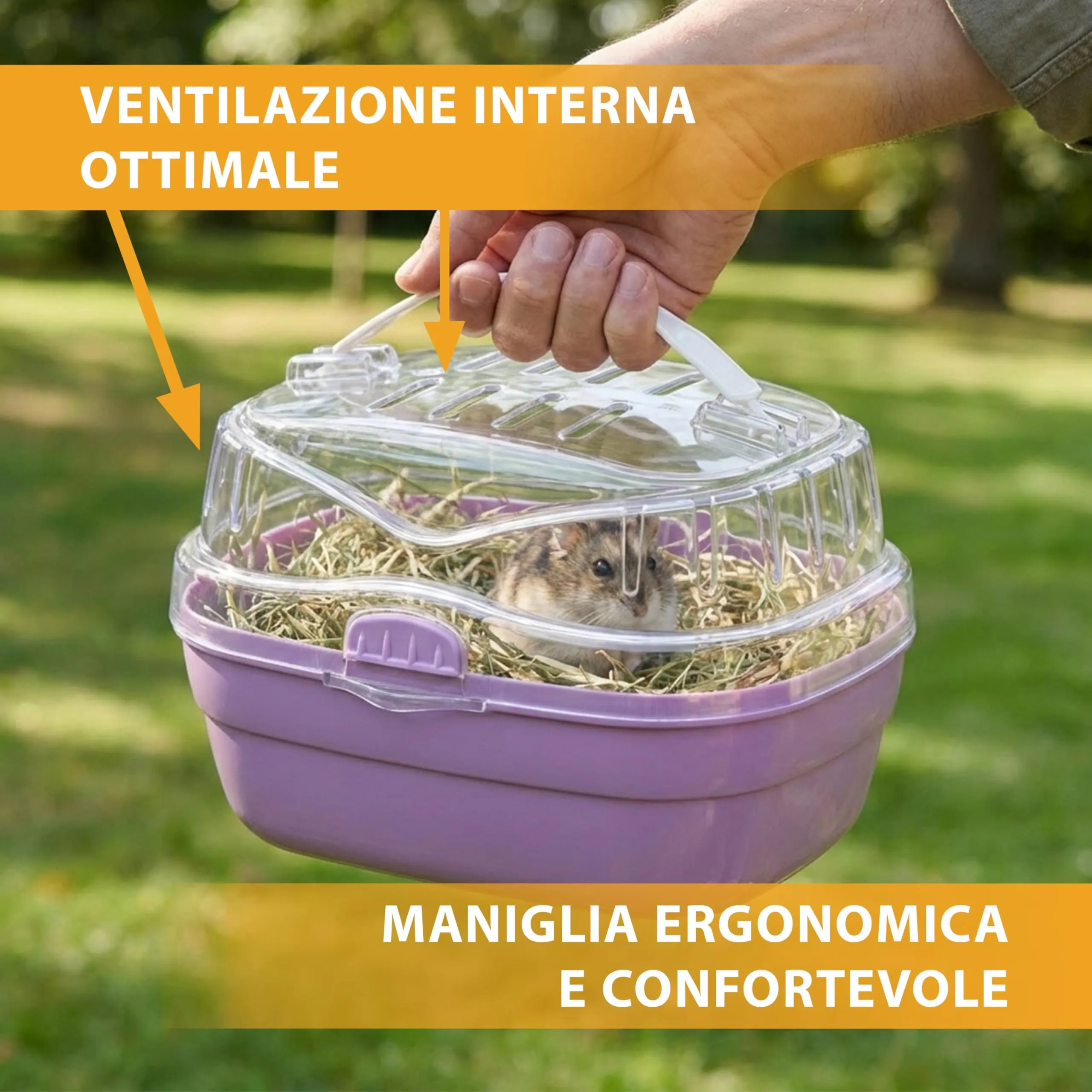 Ferplast Trasportino per criceti e altri piccoli roditori ALADINO SMALL Plastica resistente, Fessure di ventilazione, Maniglia, Chiusura sicura, 20 x 16 x h 13,5 cm Fucsia - immagine 5