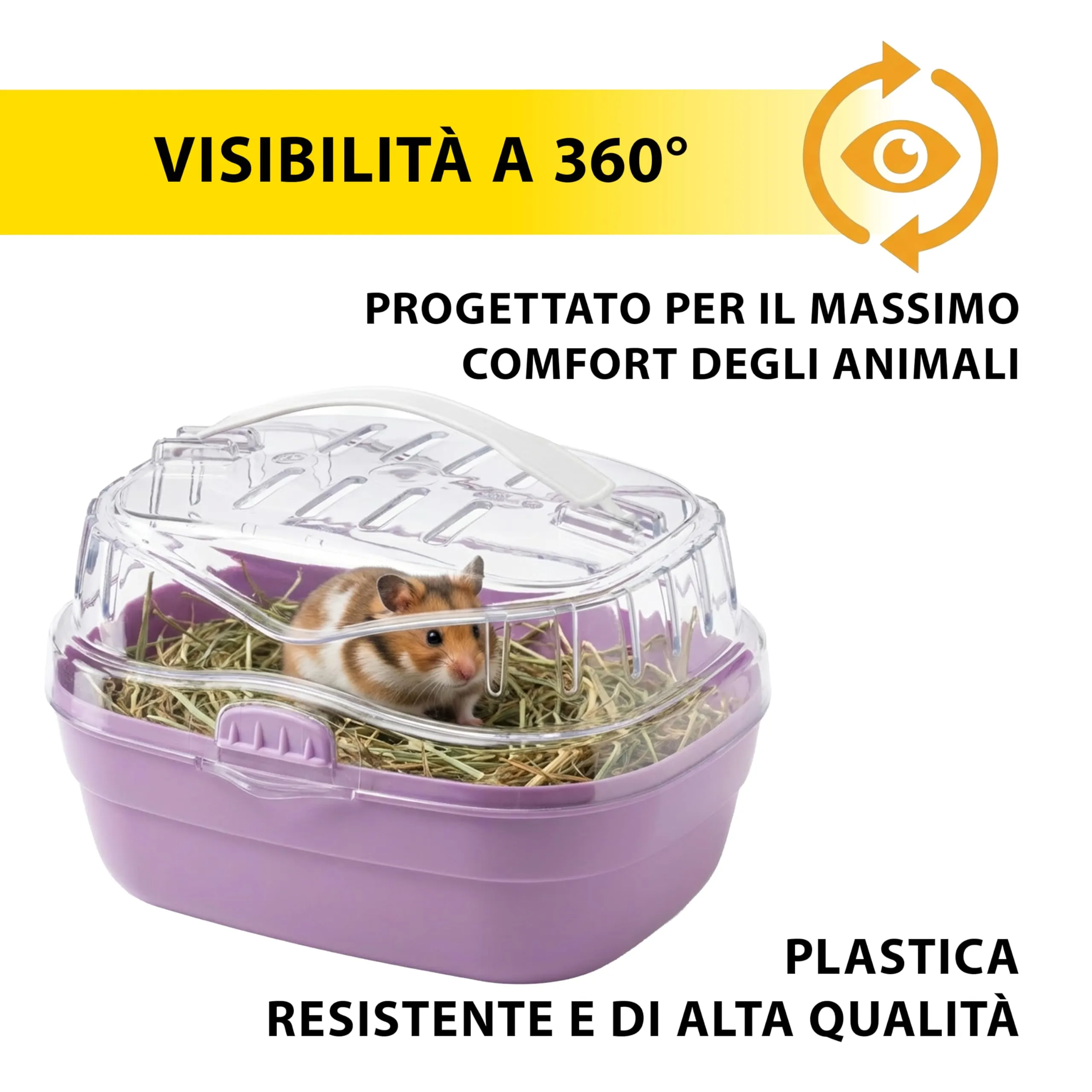 Ferplast Trasportino per criceti e altri piccoli roditori ALADINO SMALL Plastica resistente, Fessure di ventilazione, Maniglia, Chiusura sicura, 20 x 16 x h 13,5 cm Fucsia - immagine 6