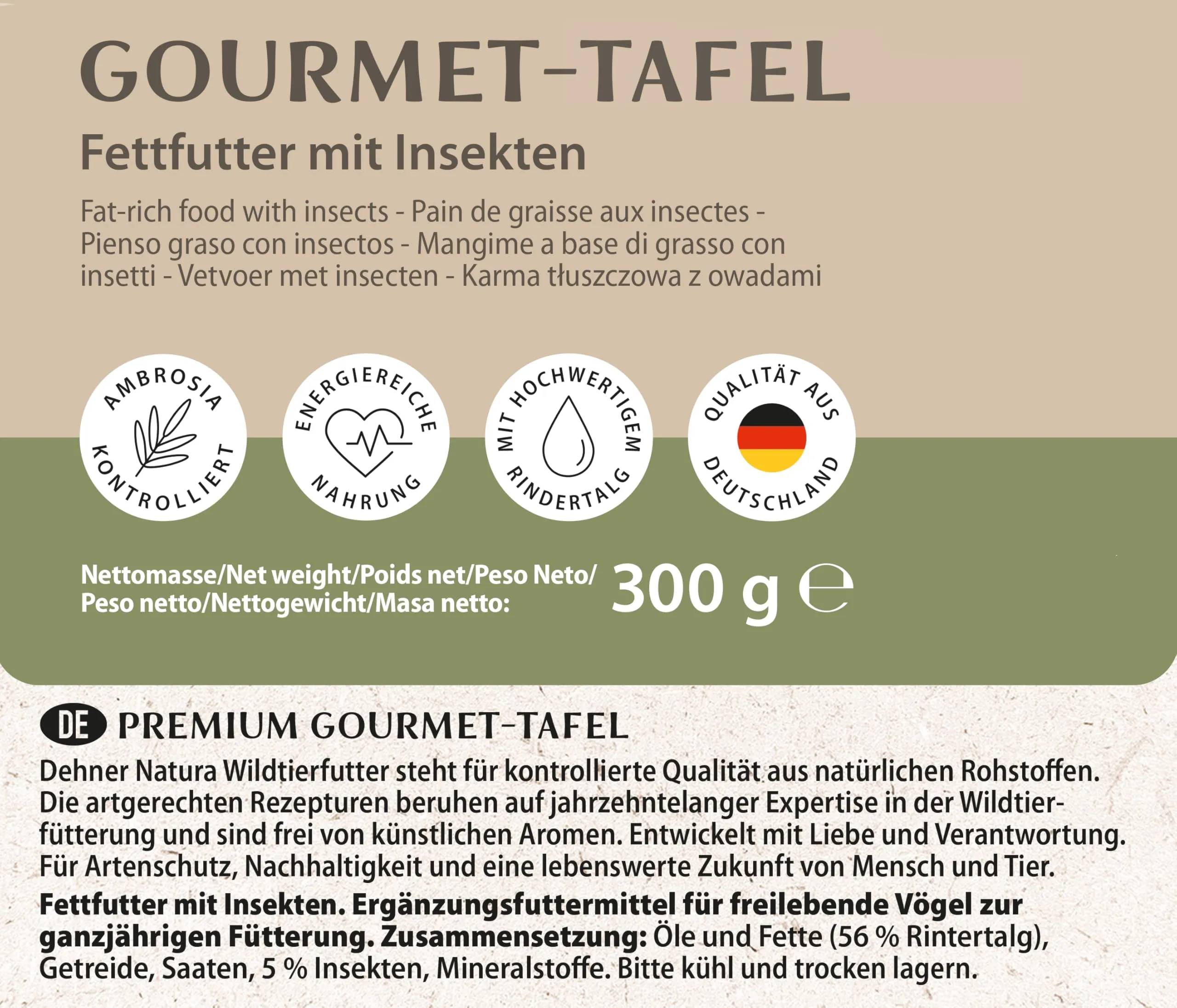 Dehner Natura Premium Tavolette di mangime per uccelli selvatici, Cibo grasso con insetti, Mangime integrativo per uccelli che si nutrono di cereali e cibi morbidi, per tutte le stagioni, 12 x 300 g - immagine 2