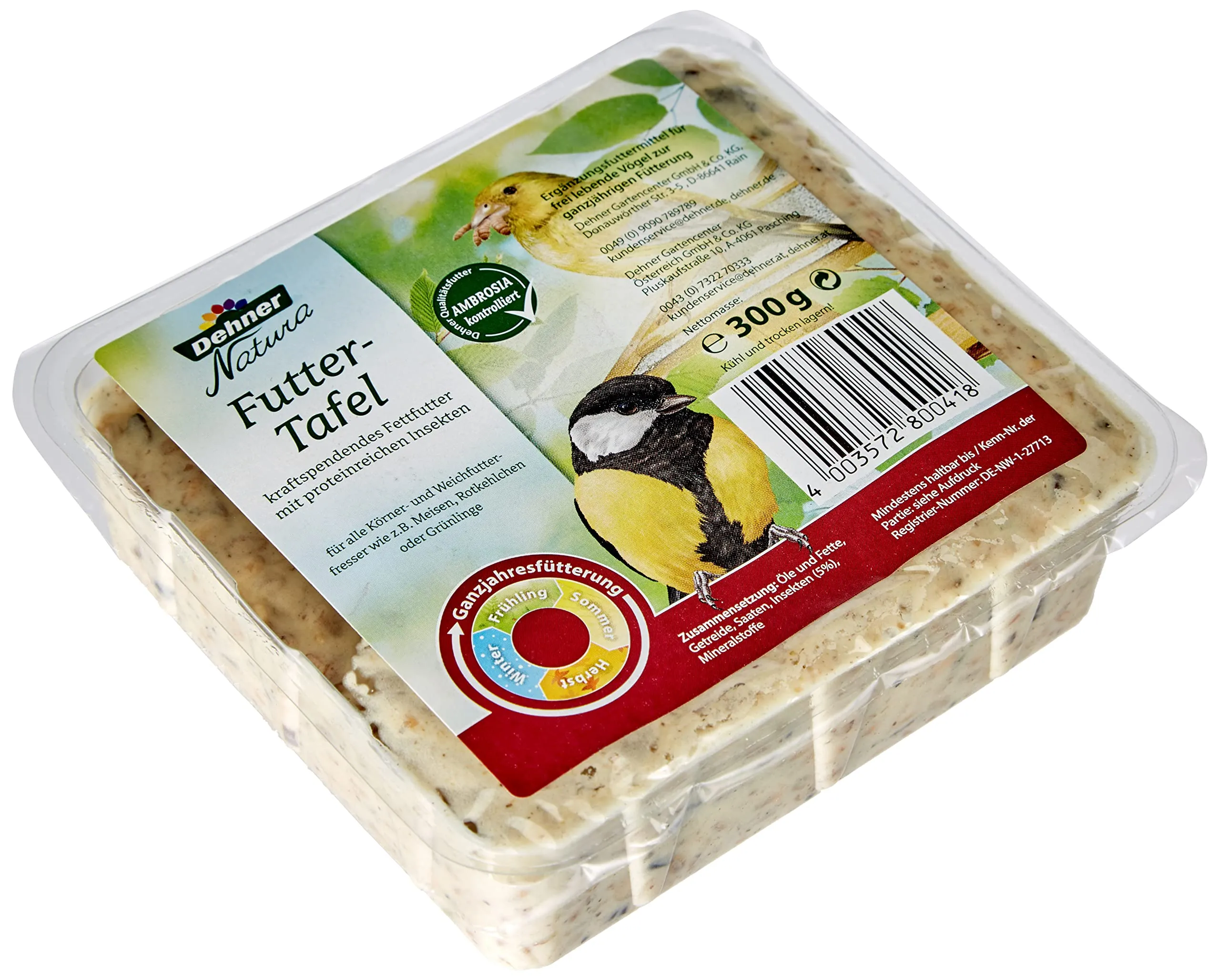 Dehner Natura Premium Tavolette di mangime per uccelli selvatici, Cibo grasso con insetti, Mangime integrativo per uccelli che si nutrono di cereali e cibi morbidi, per tutte le stagioni, 12 x 300 g - immagine 4