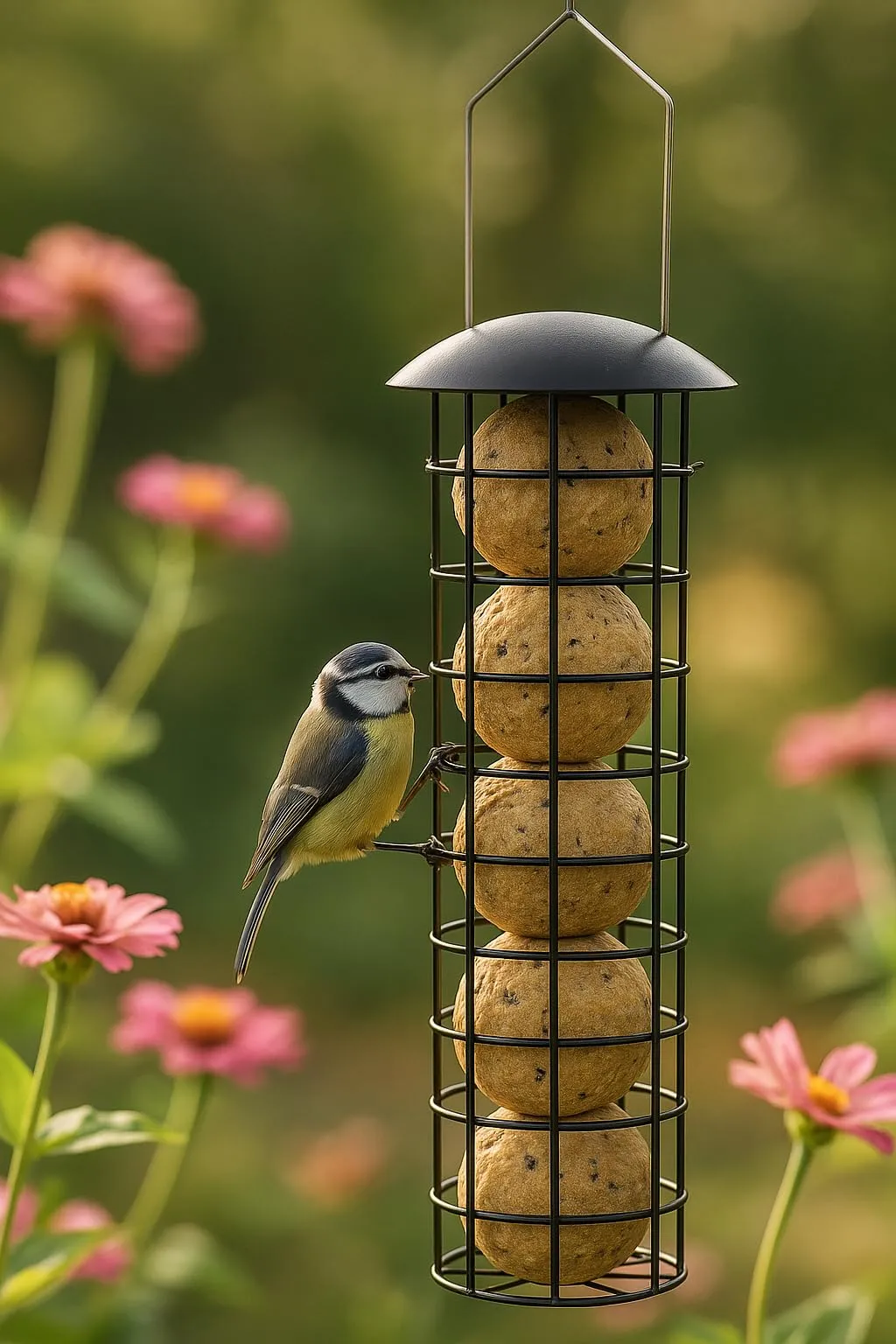 Mangiatoia per uccelli – Porta-palline di grasso – Corrie Nero – 23,5 cm – Metallo – Coperchio rimovibile – Flamingo - immagine 4