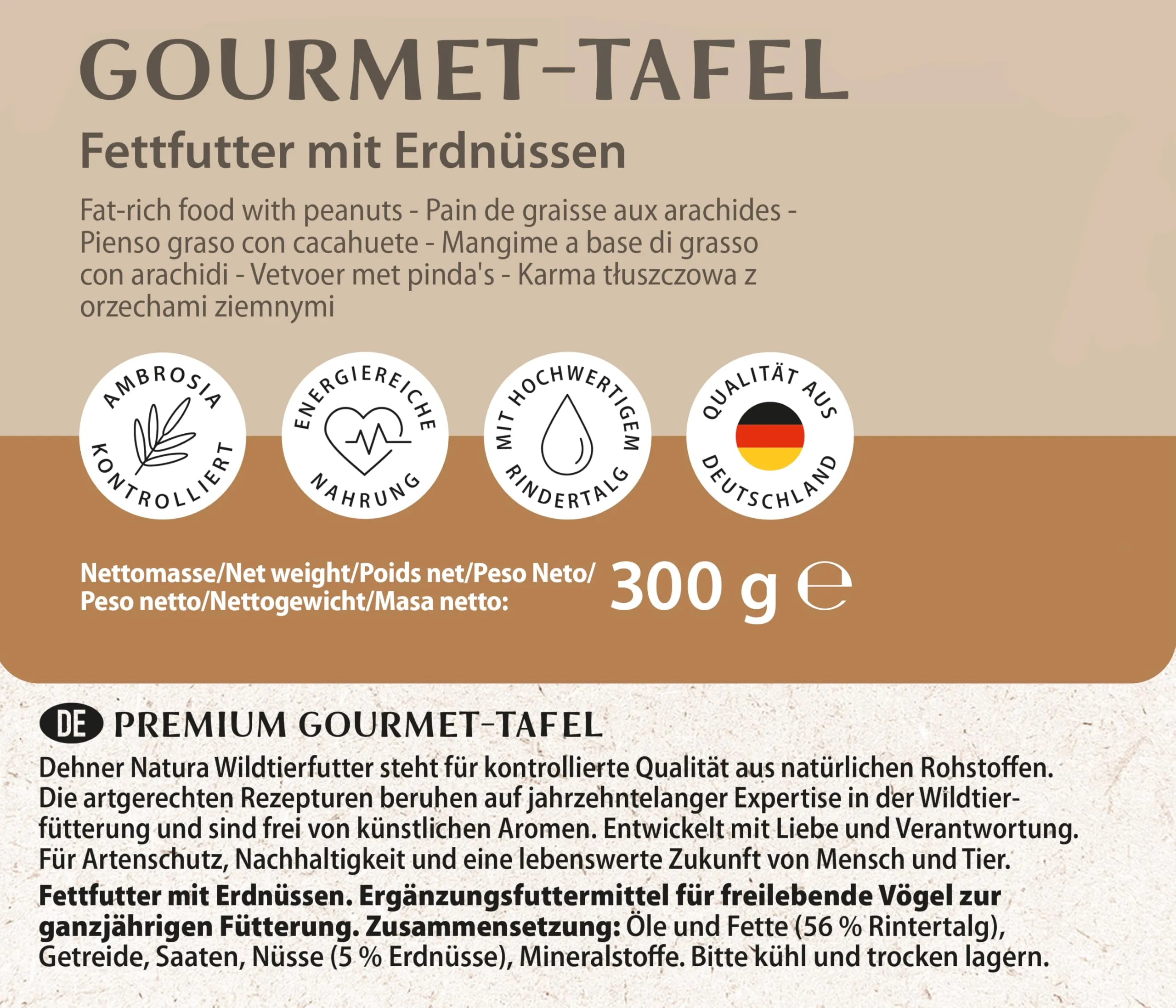Dehner Natura Premium barrette di mangime per uccelli selvatici con arachidi, 12 x 300 g (3,6 kg) - immagine 2