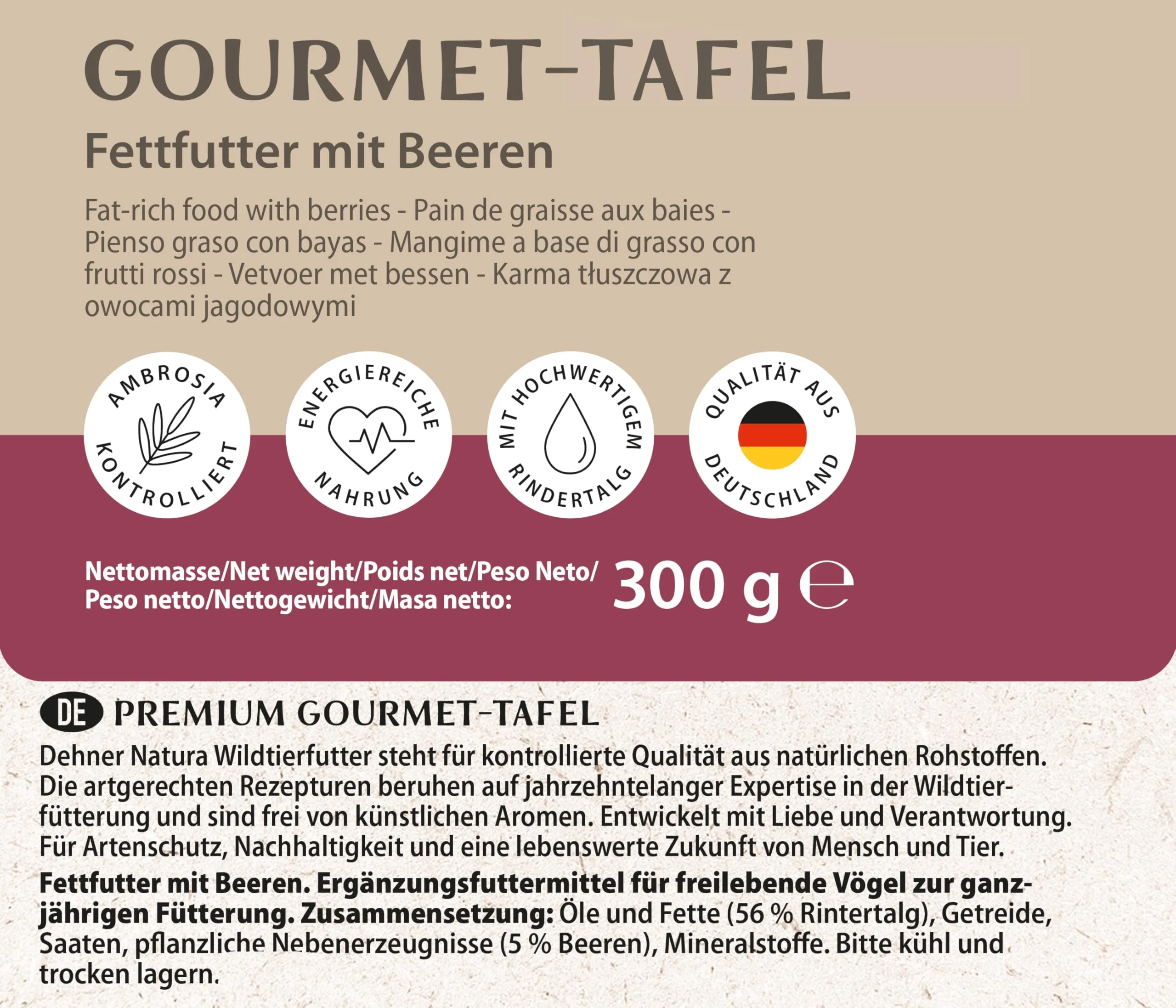 Dehner Natura Premium Tavolette di mangime per uccelli selvatici con bacche, 12 x 300 g (3,6 kg) - immagine 2