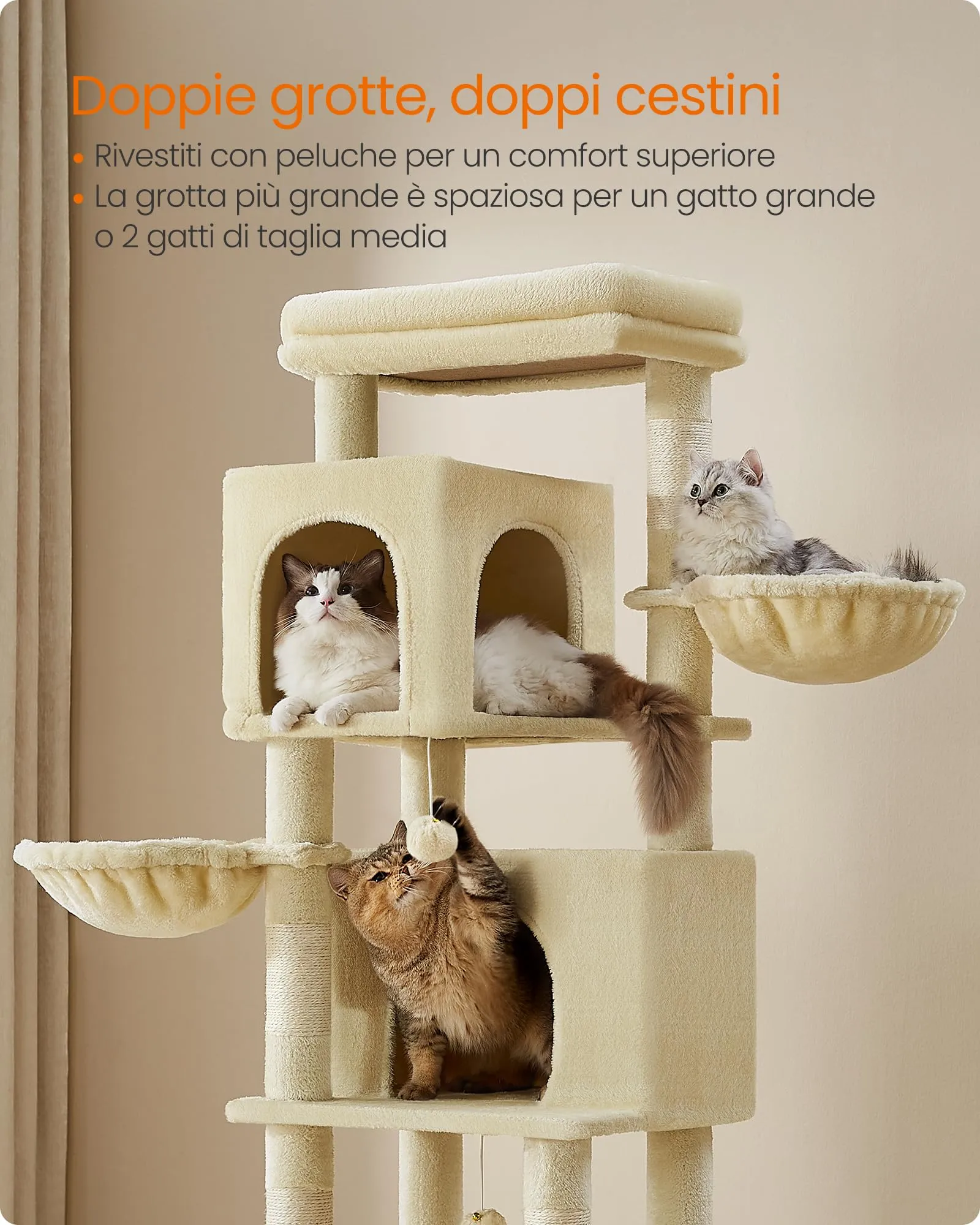 Feandrea Albero per Gatti, Torre Tiragraffi Alto 174 cm, Multilivelli - immagine 4