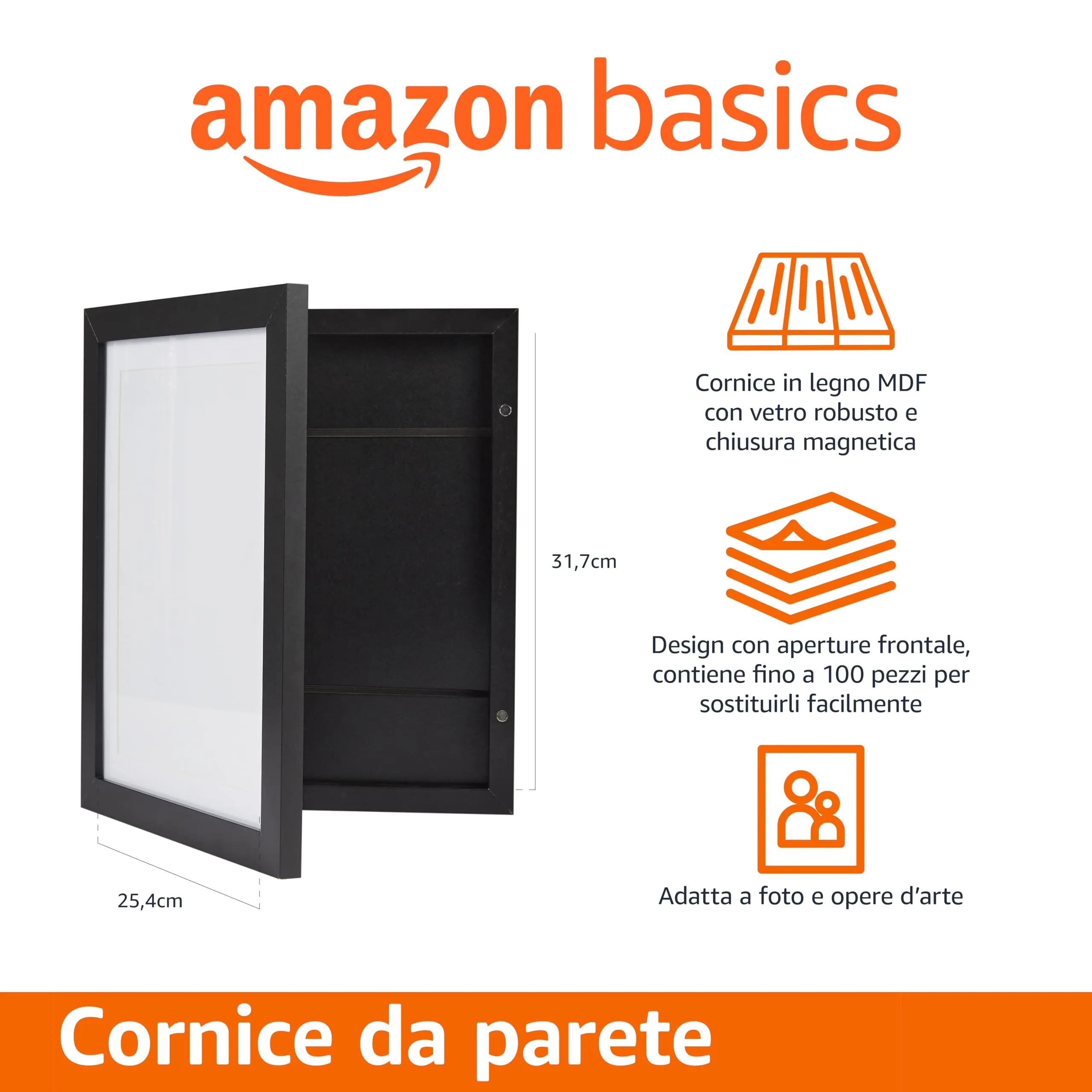 Amazon Basics - Cornice Rettangolare in Legno a Inserimento Frontale per Opere d'Arte/Foto, 28cm x 4,6cm, Nero - immagine 2