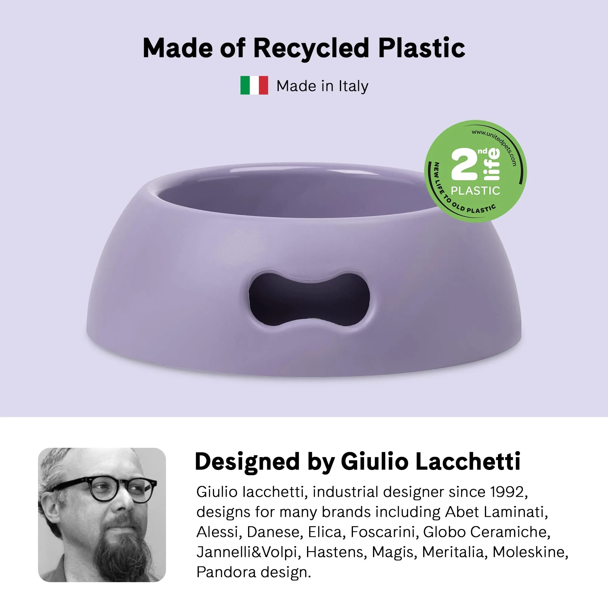 United Pets Pappy Ciotola Grande per Cani, Eco-Friendly, di Design, Made in Italy, Lilla, Capacità 2200ml - immagine 2