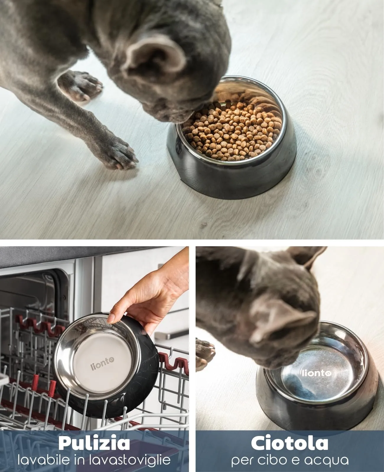 lionto Ciotola in melamina con base antiscivolo, Ciotola rimovibile da 420 ml in acciaio inox robusto e inodore, facile da pulire, design ergonomico, per cani e gatti, nero - immagine 3