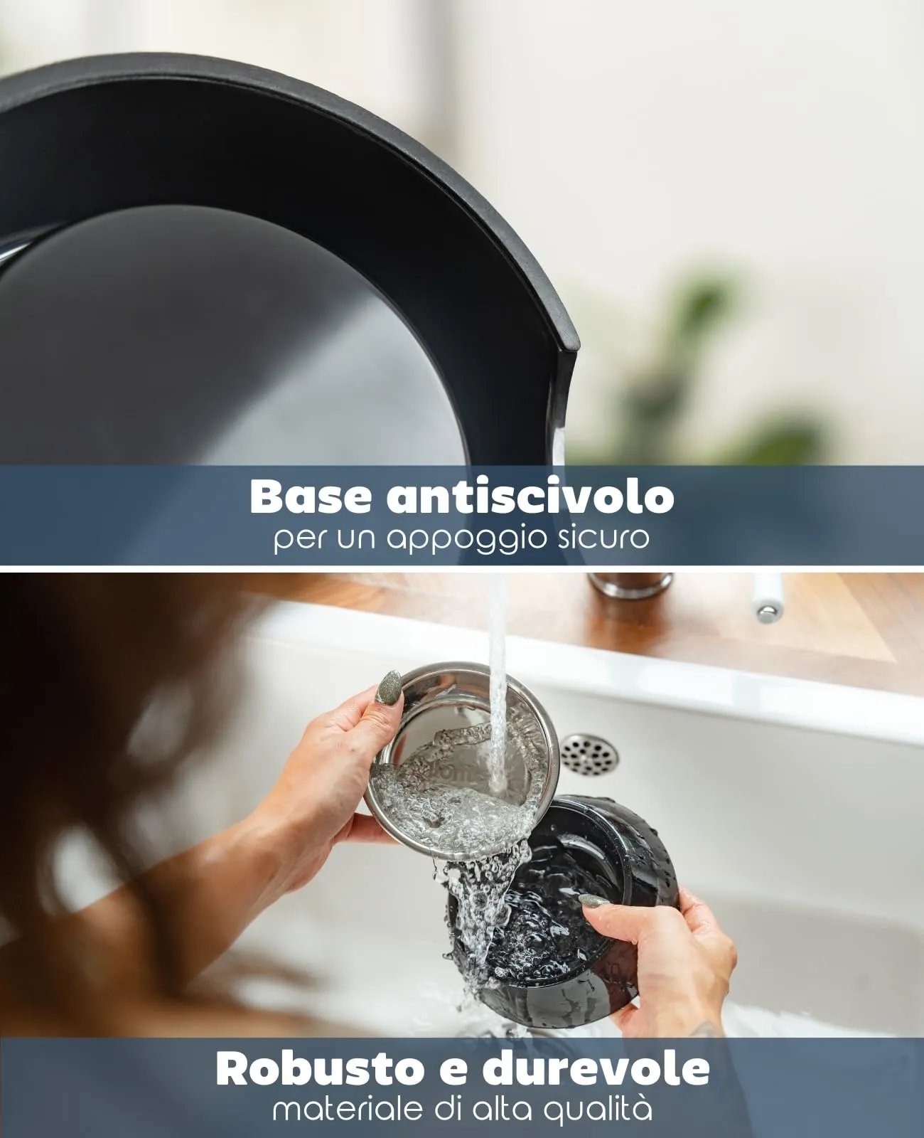 lionto Ciotola in melamina con base antiscivolo, Ciotola rimovibile da 420 ml in acciaio inox robusto e inodore, facile da pulire, design ergonomico, per cani e gatti, nero - immagine 4