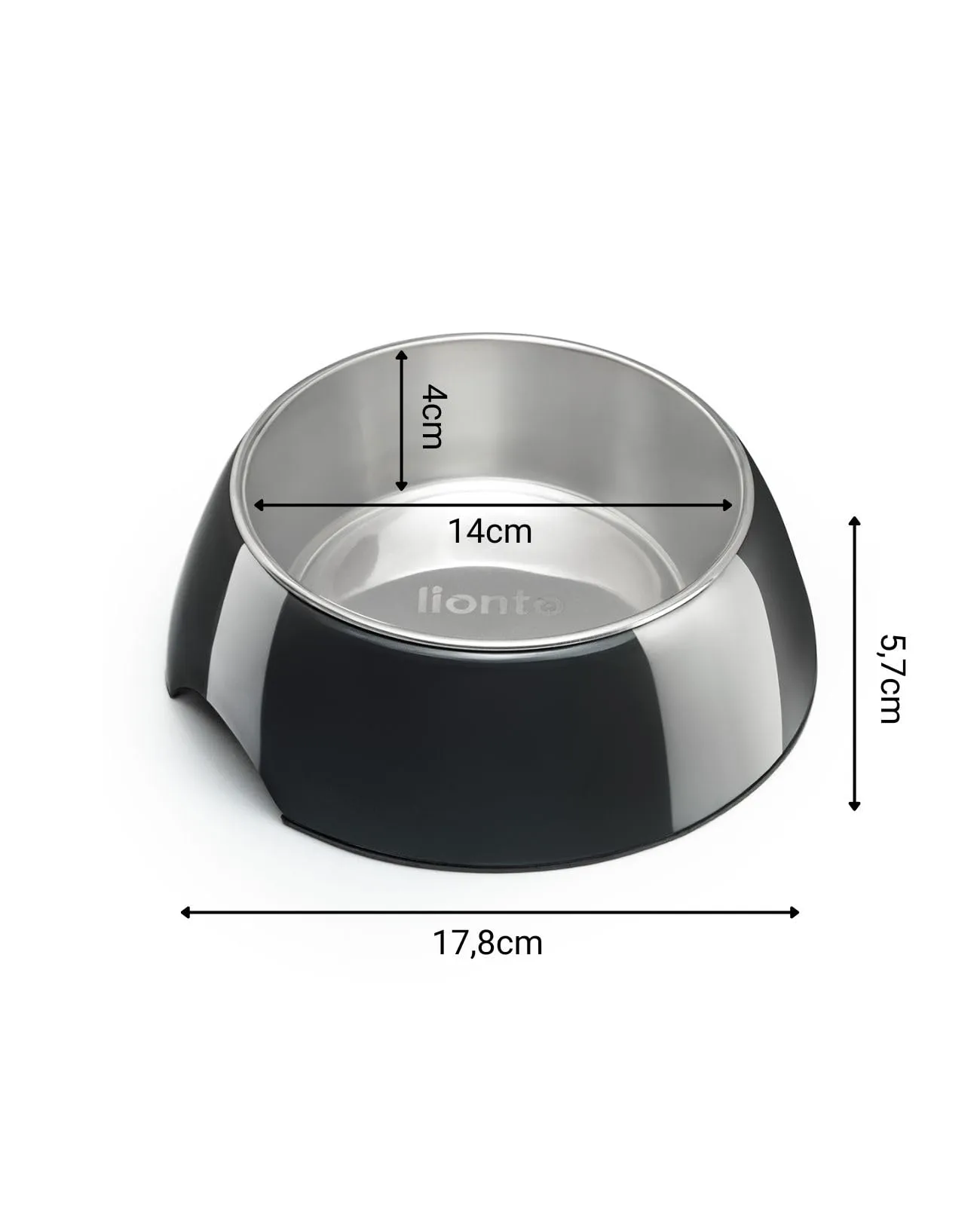 lionto Ciotola in melamina con base antiscivolo, Ciotola rimovibile da 420 ml in acciaio inox robusto e inodore, facile da pulire, design ergonomico, per cani e gatti, nero - immagine 5